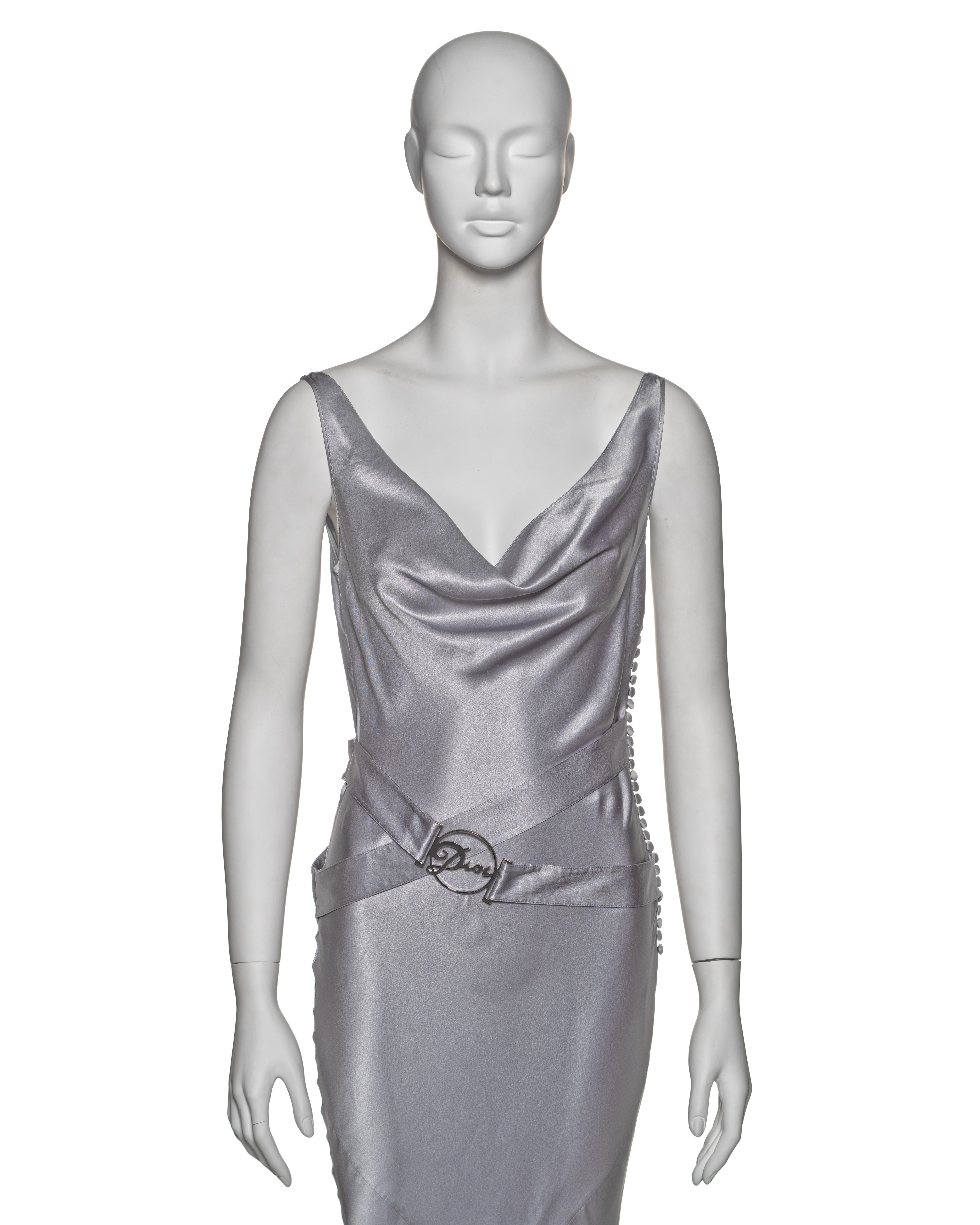 Christian Dior by John Galliano Silver Bias-Cut Silk Satin Dress, FW 2004 In Good Condition In London, GB