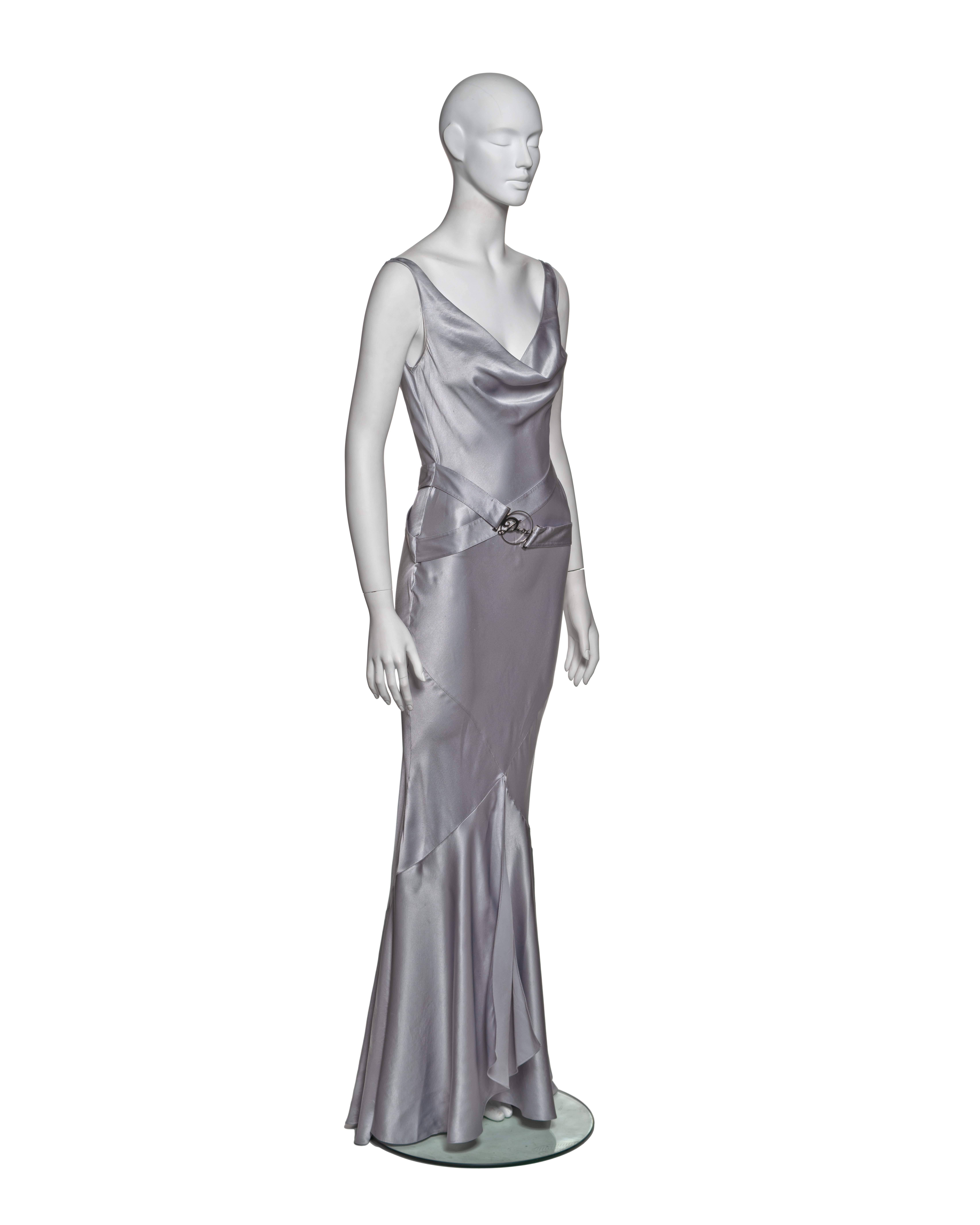 Christian Dior by John Galliano Silver Bias-Cut Silk Satin Dress, FW 2004 1