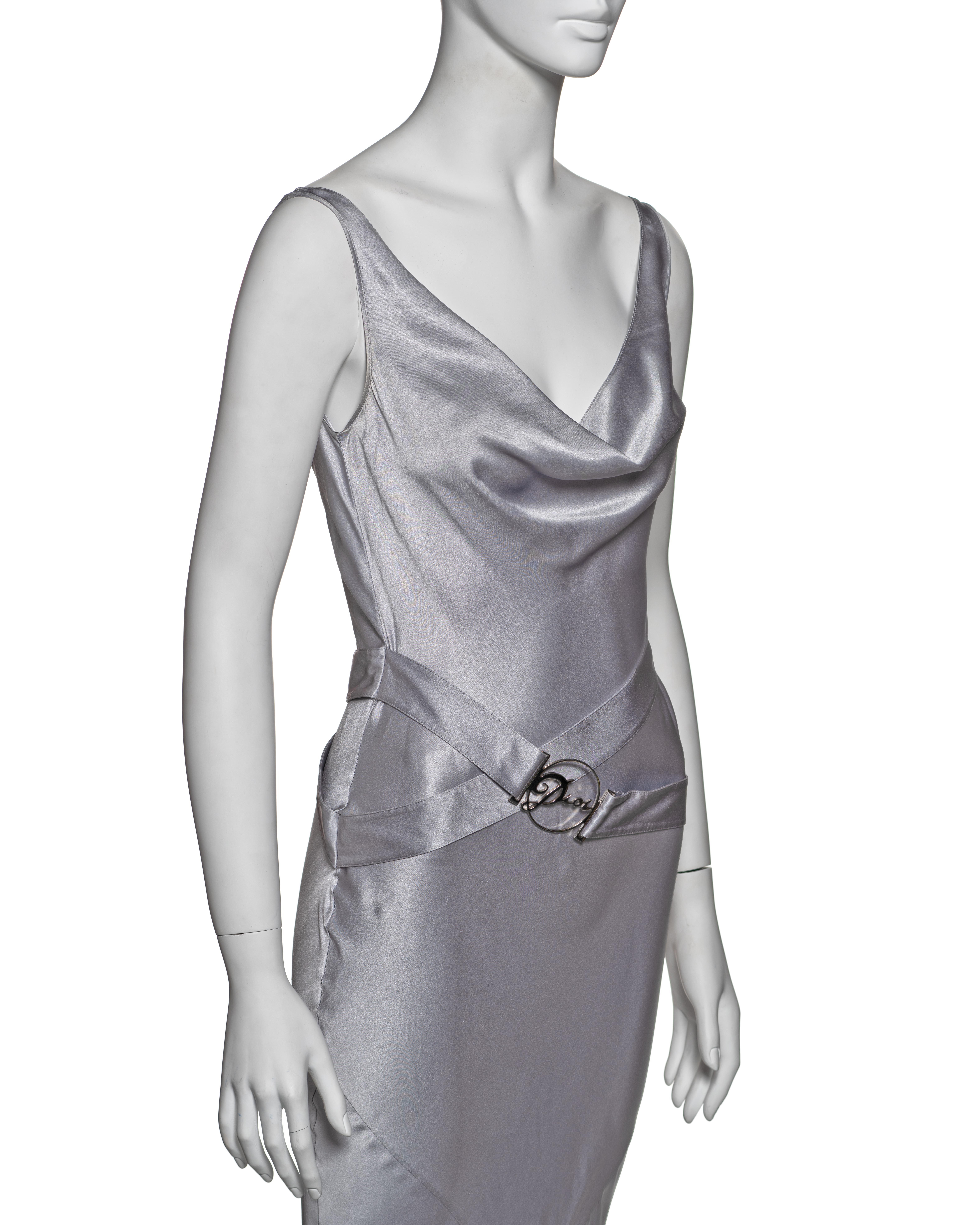 Christian Dior by John Galliano Silver Bias-Cut Silk Satin Dress, FW 2004 2