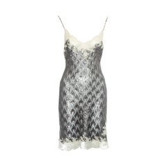 Vintage Christian Dior by John Galliano silver crochet knit and lace slip dress, ss 1998