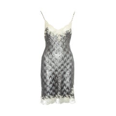 Retro Christian Dior by John Galliano silver crochet knit and lace slip dress, ss 1998