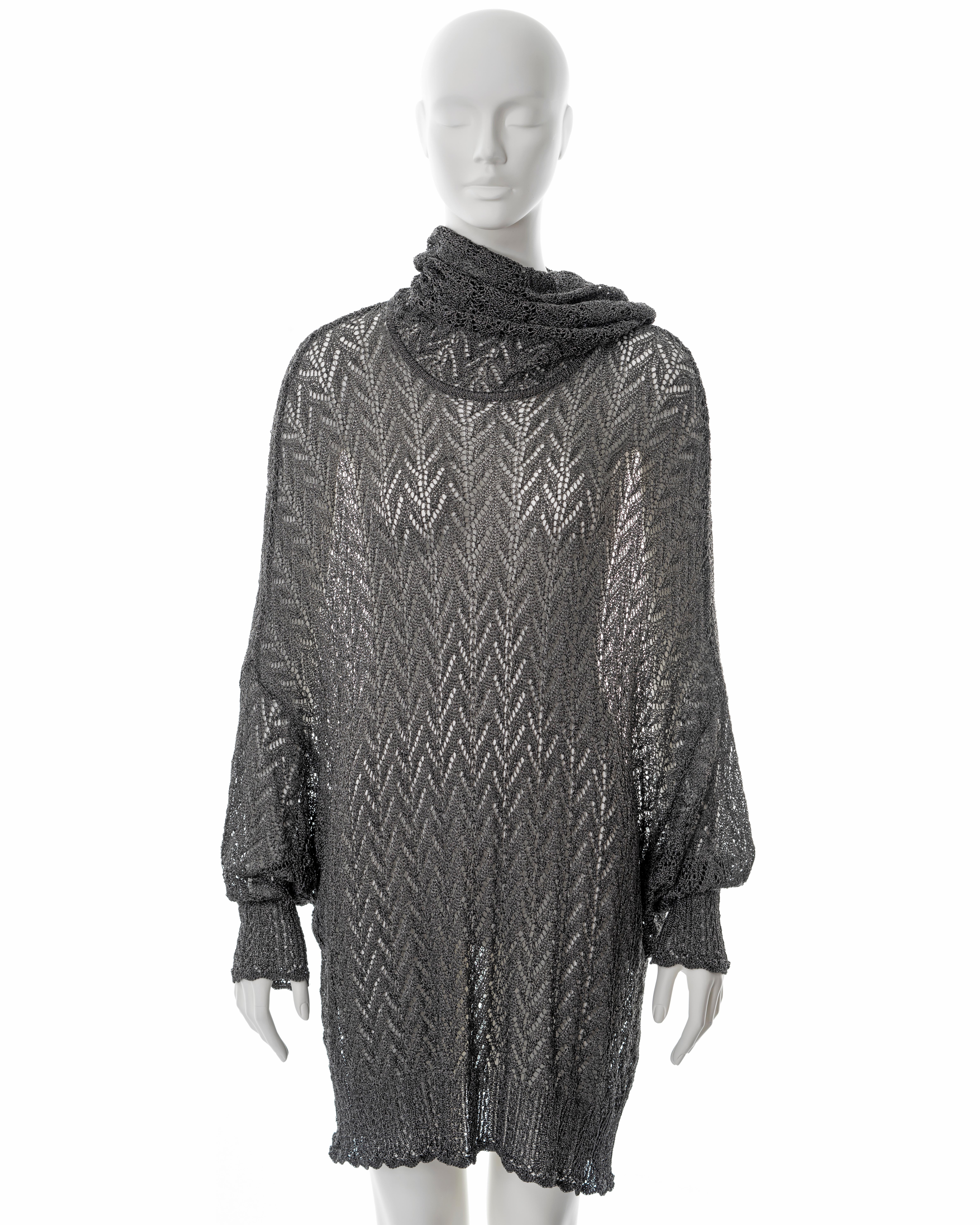 Christian Dior by John Galliano silver crochet sweater dress, fw 1998 In Excellent Condition For Sale In London, GB