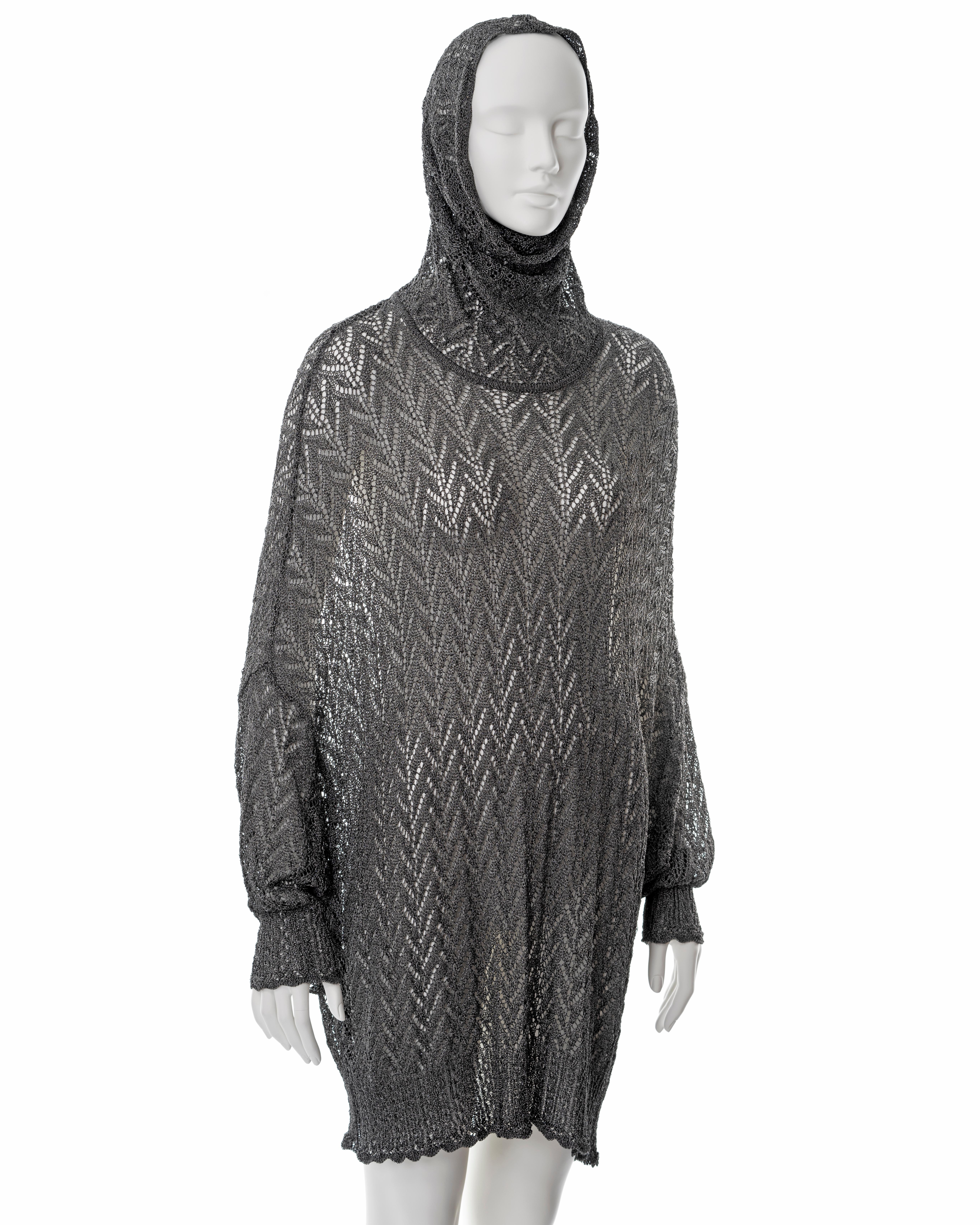 Christian Dior by John Galliano silver crochet sweater dress, fw 1998 For Sale 1