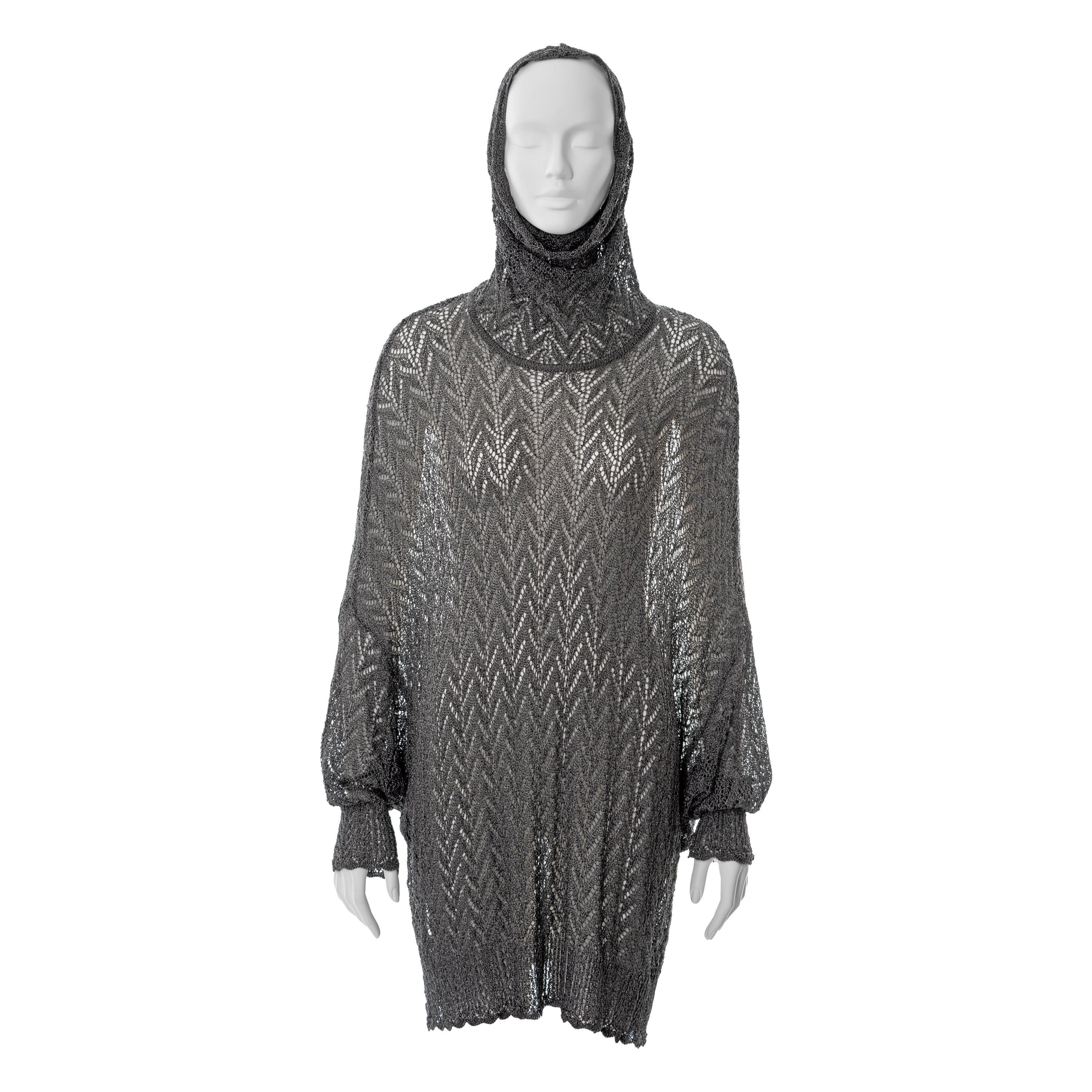 Christian Dior by John Galliano Silbernes Häkelpulloverkleid aus Häkelgeflecht, fw 1998