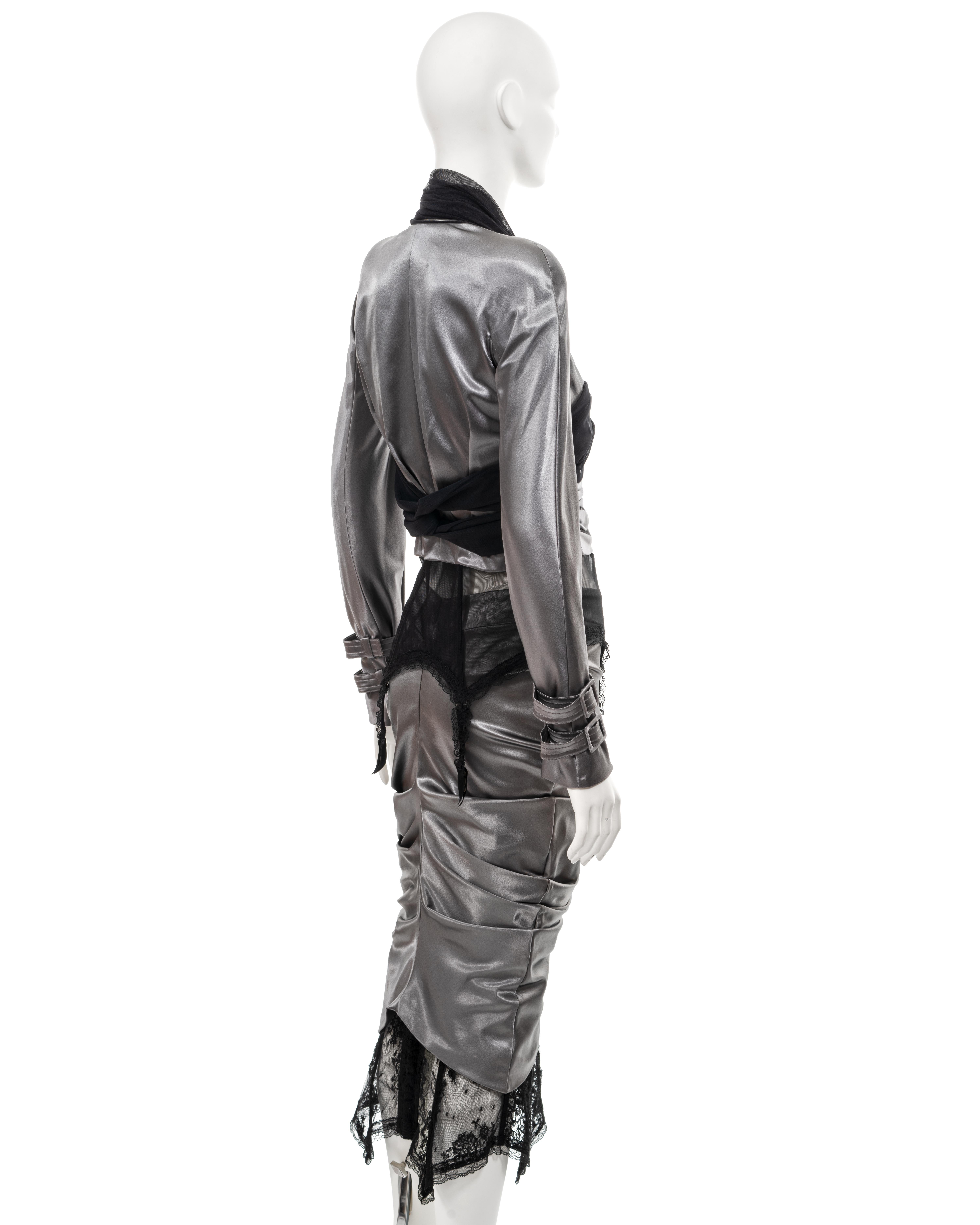 Christian Dior by John Galliano silver-grey stretch satin skirt suit, ss 2004 6