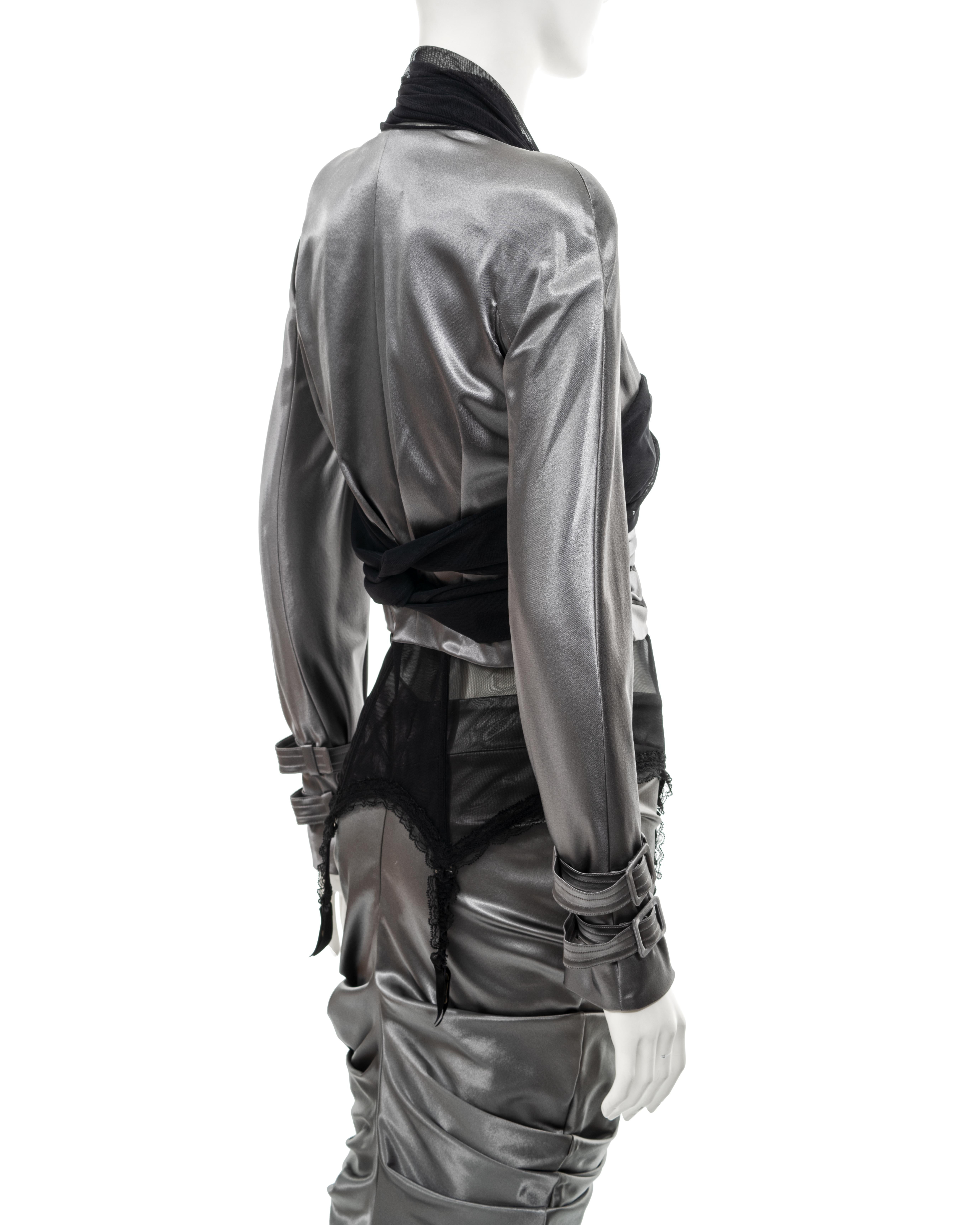 Christian Dior by John Galliano silver-grey stretch satin skirt suit, ss 2004 7