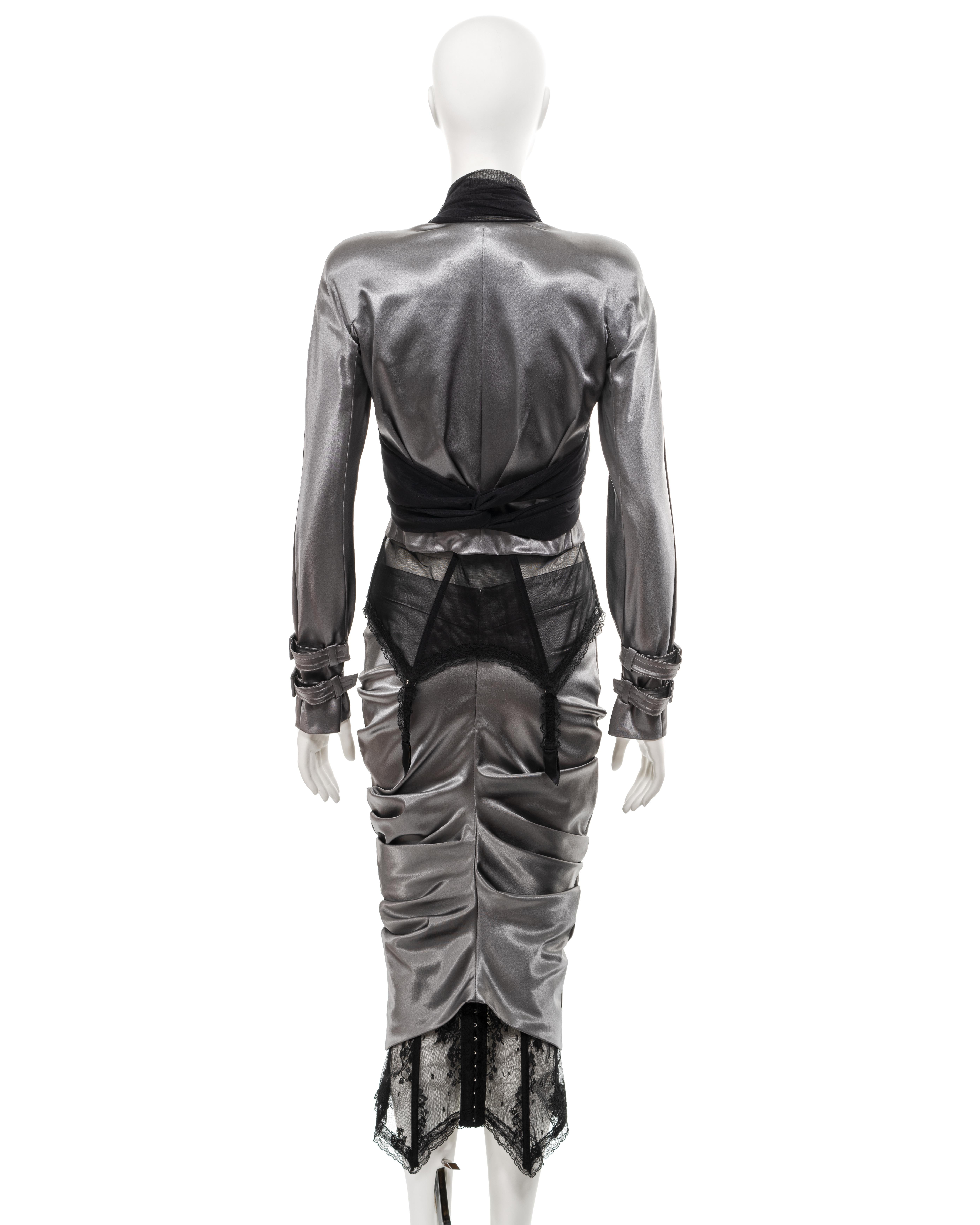 Christian Dior by John Galliano silver-grey stretch satin skirt suit, ss 2004 8