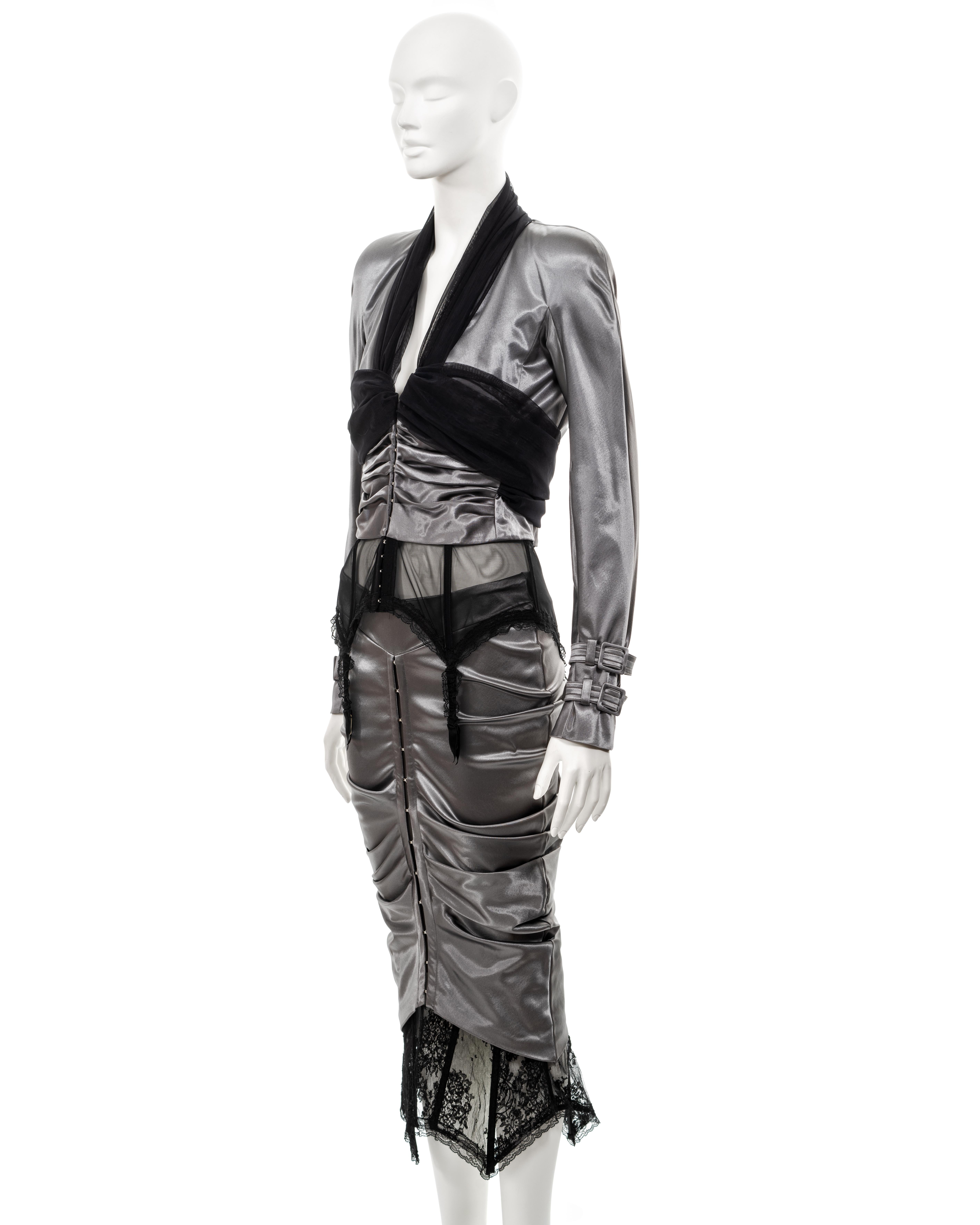 Christian Dior by John Galliano silver-grey stretch satin skirt suit, ss 2004 11