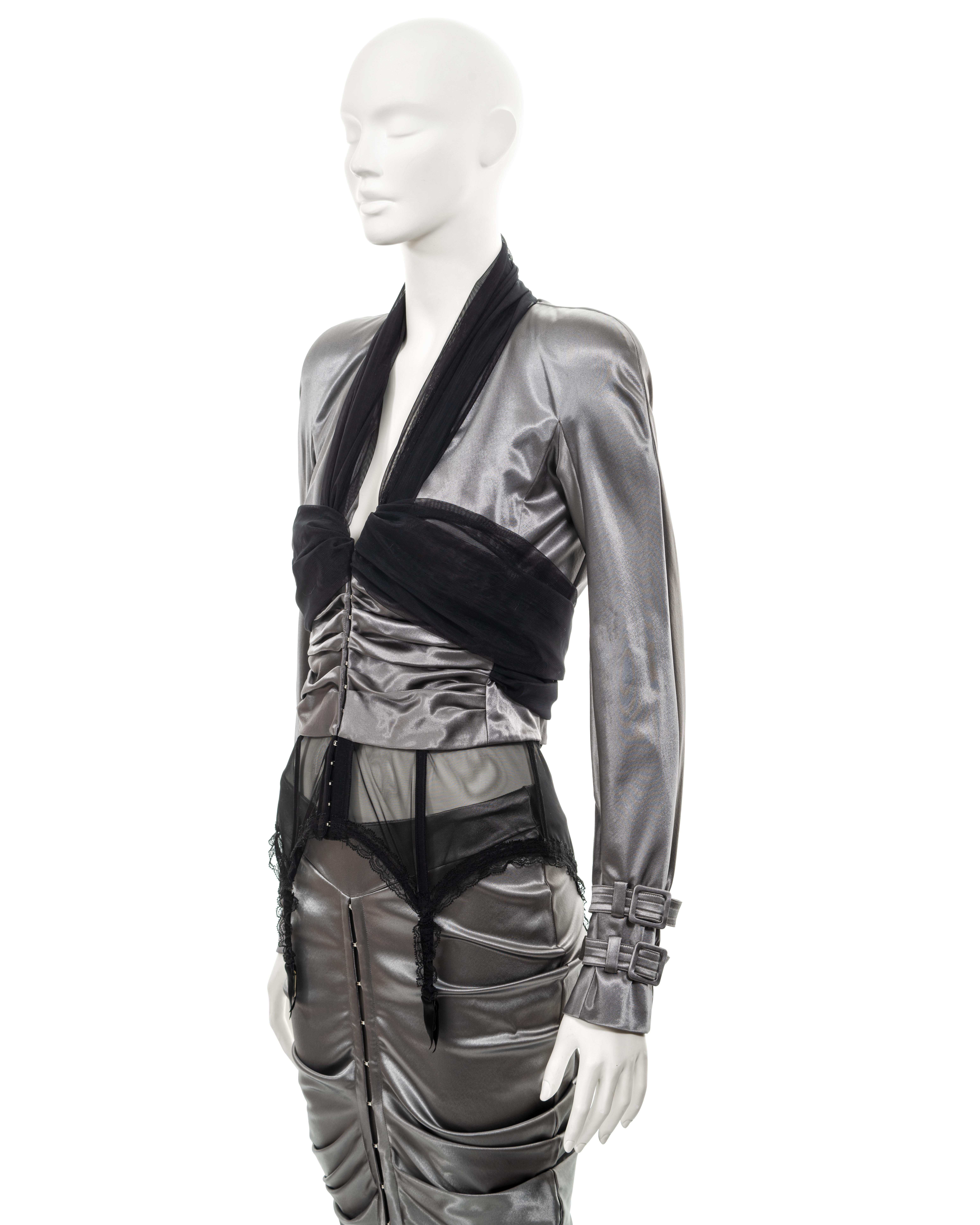 Christian Dior by John Galliano silver-grey stretch satin skirt suit, ss 2004 12