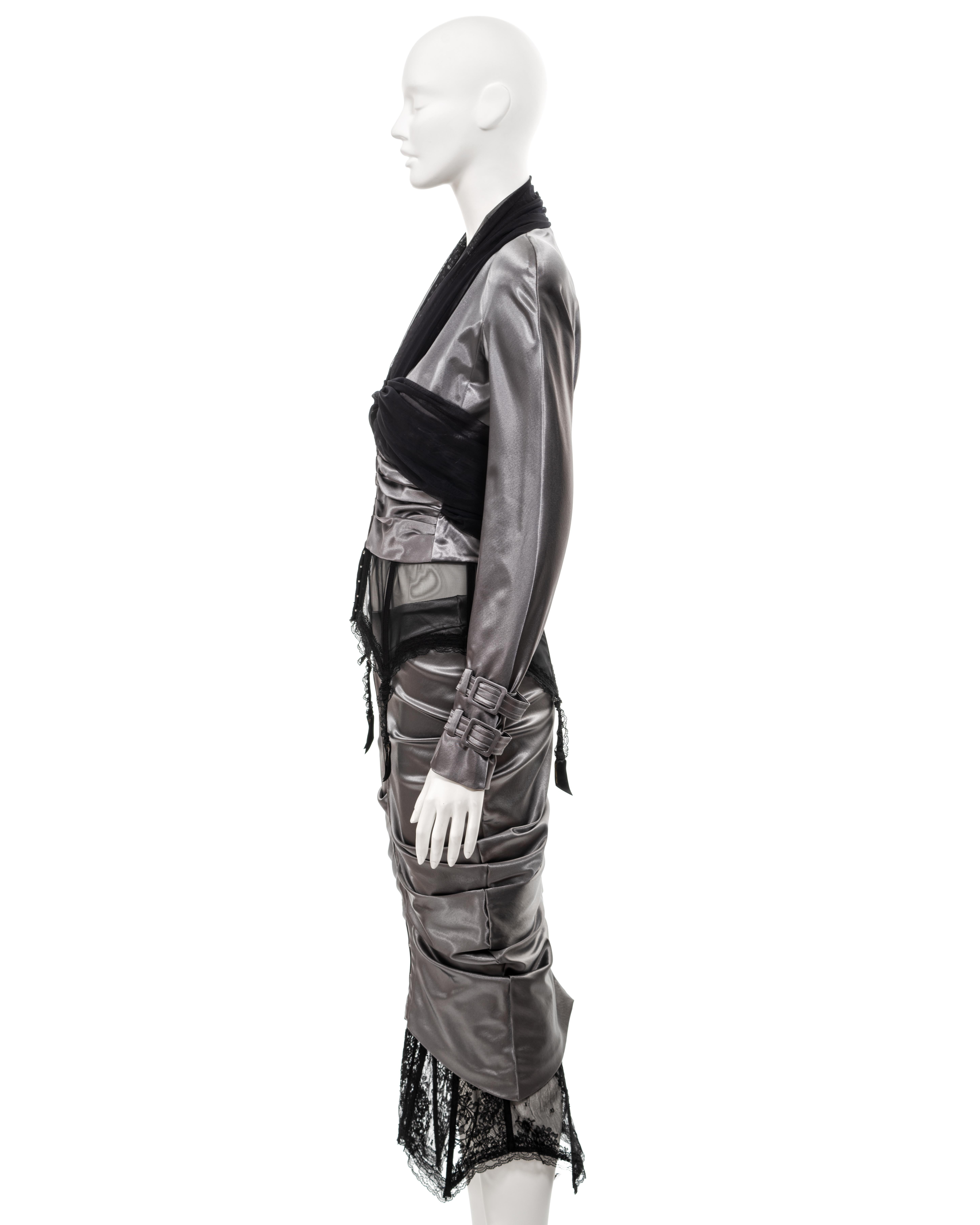 Christian Dior by John Galliano silver-grey stretch satin skirt suit, ss 2004 13