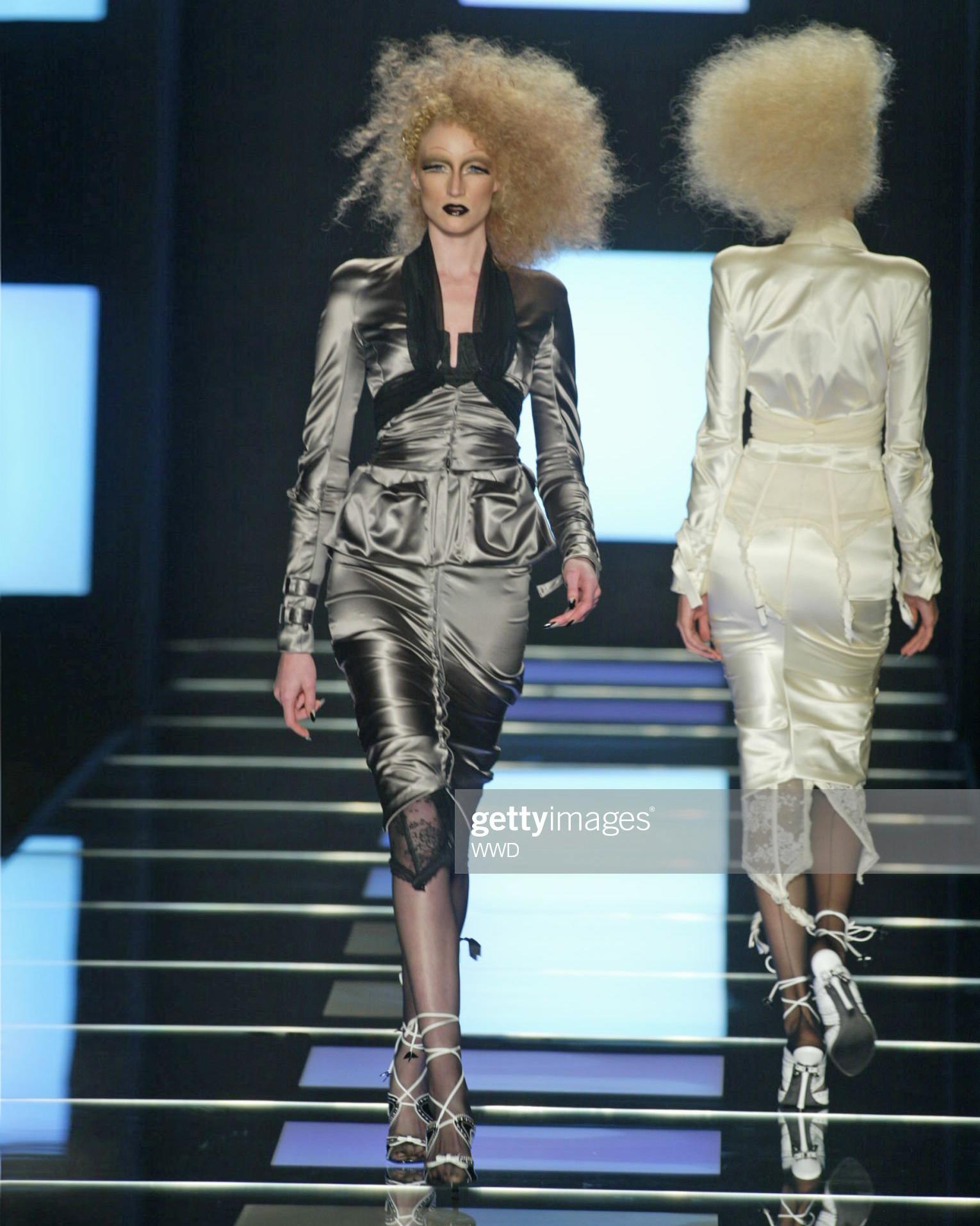Christian Dior by John Galliano silver-grey stretch satin skirt suit, ss 2004 3