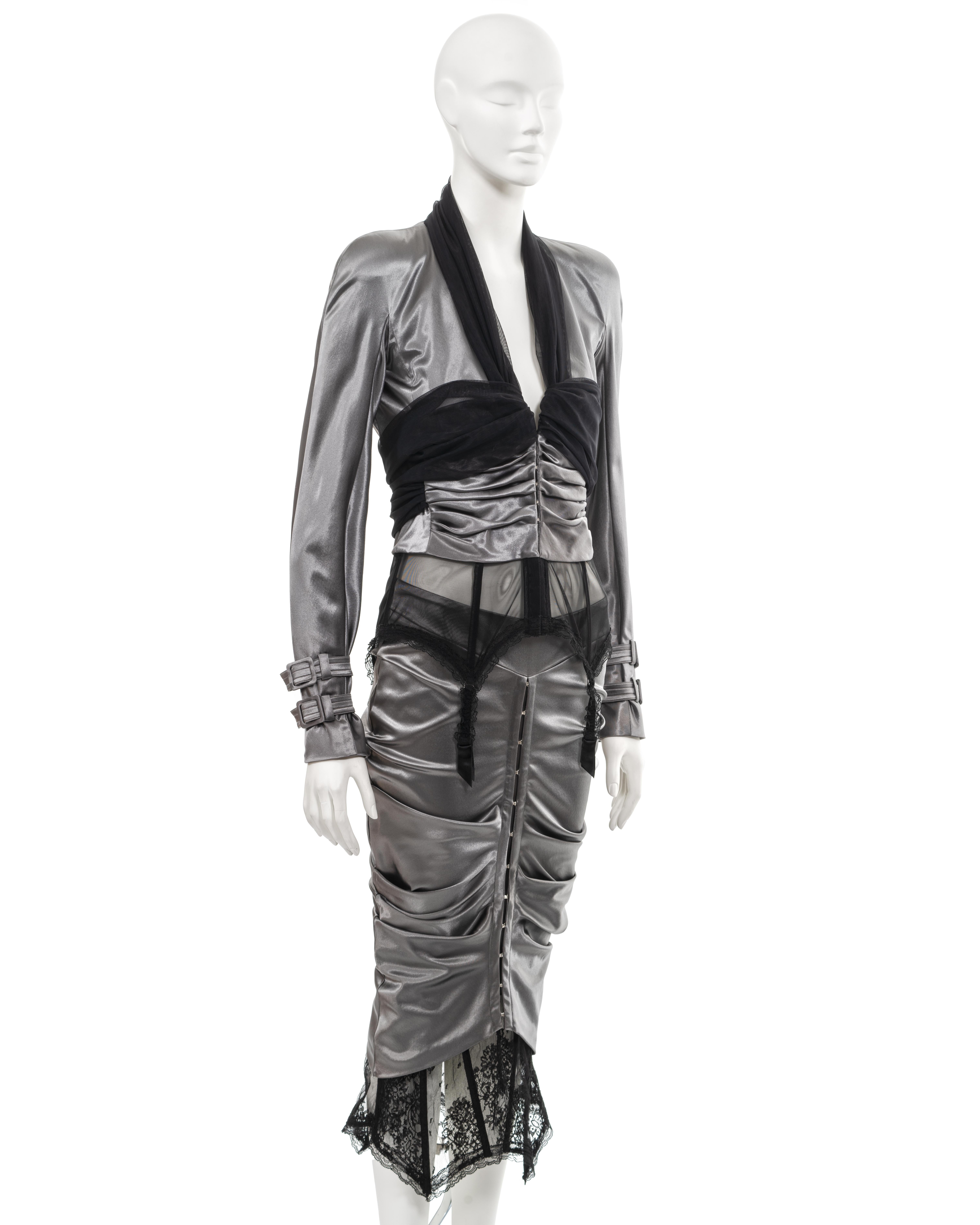 Christian Dior by John Galliano silver-grey stretch satin skirt suit, ss 2004 4