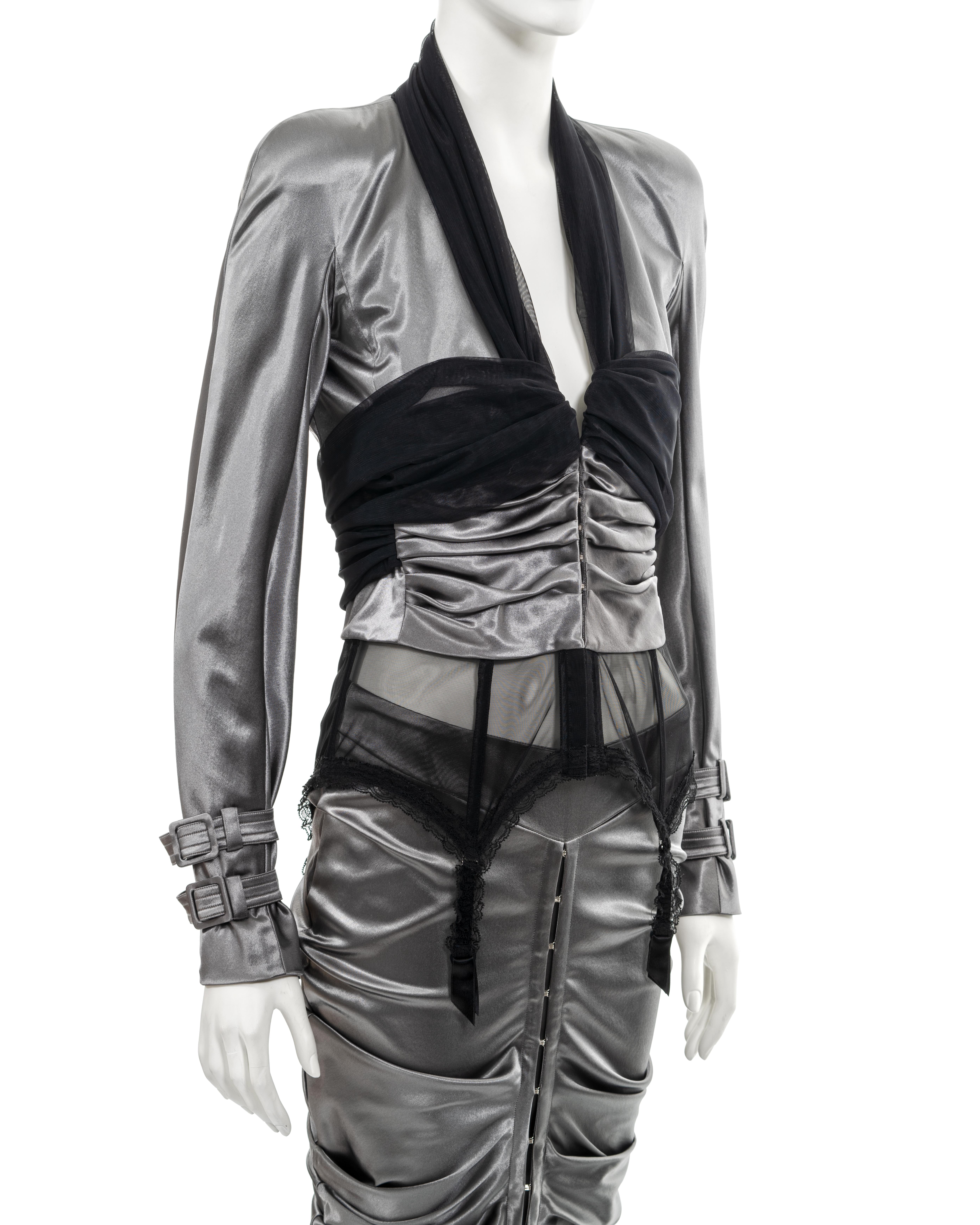 Christian Dior by John Galliano silver-grey stretch satin skirt suit, ss 2004 5