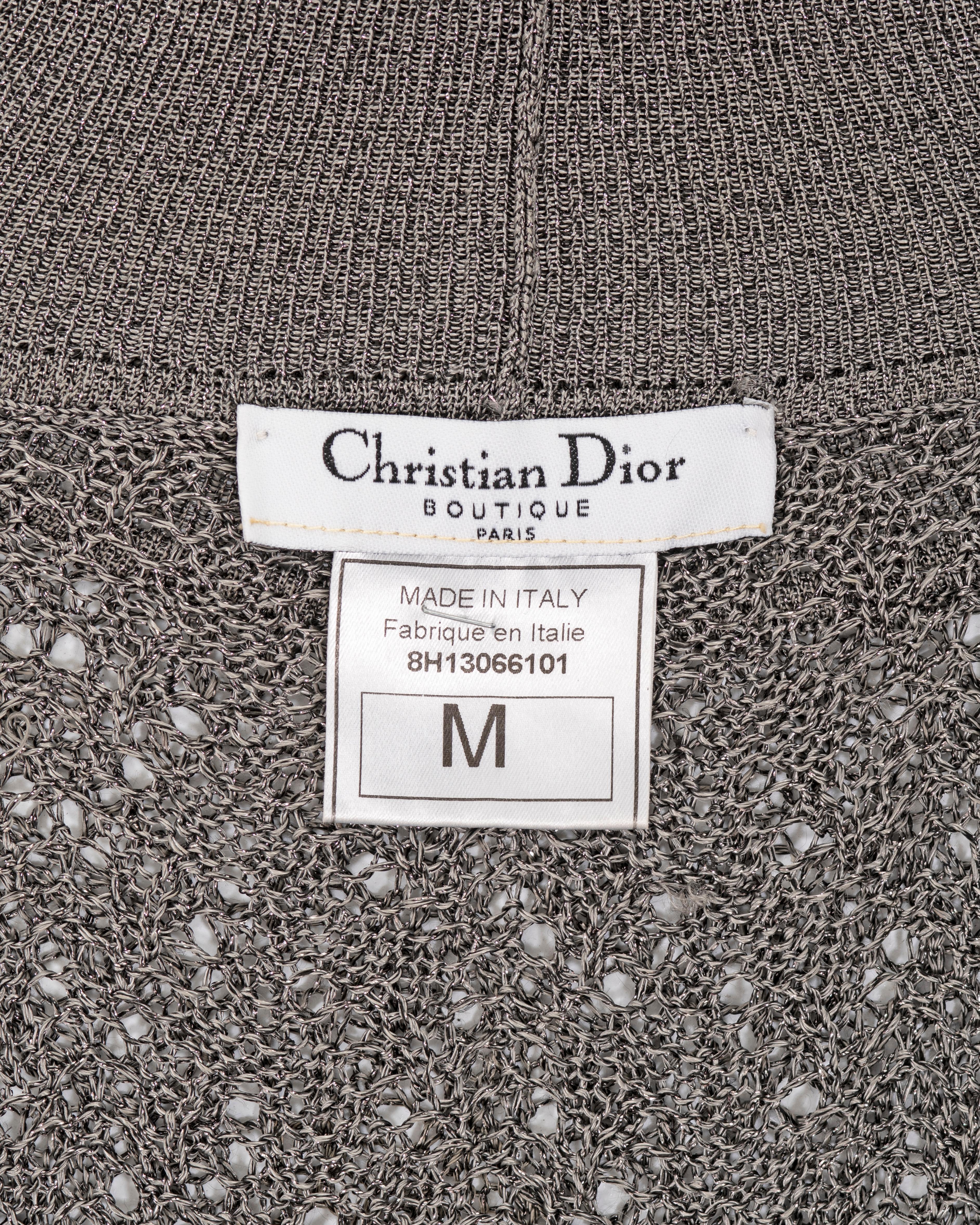 Christian Dior by John Galliano vestido plateado de punto abierto con adornos de encaje, fw 1998 en venta 7