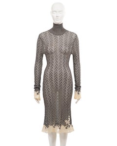 Christian Dior by John Galliano silver open-knit dress with lace trim, fw 1998