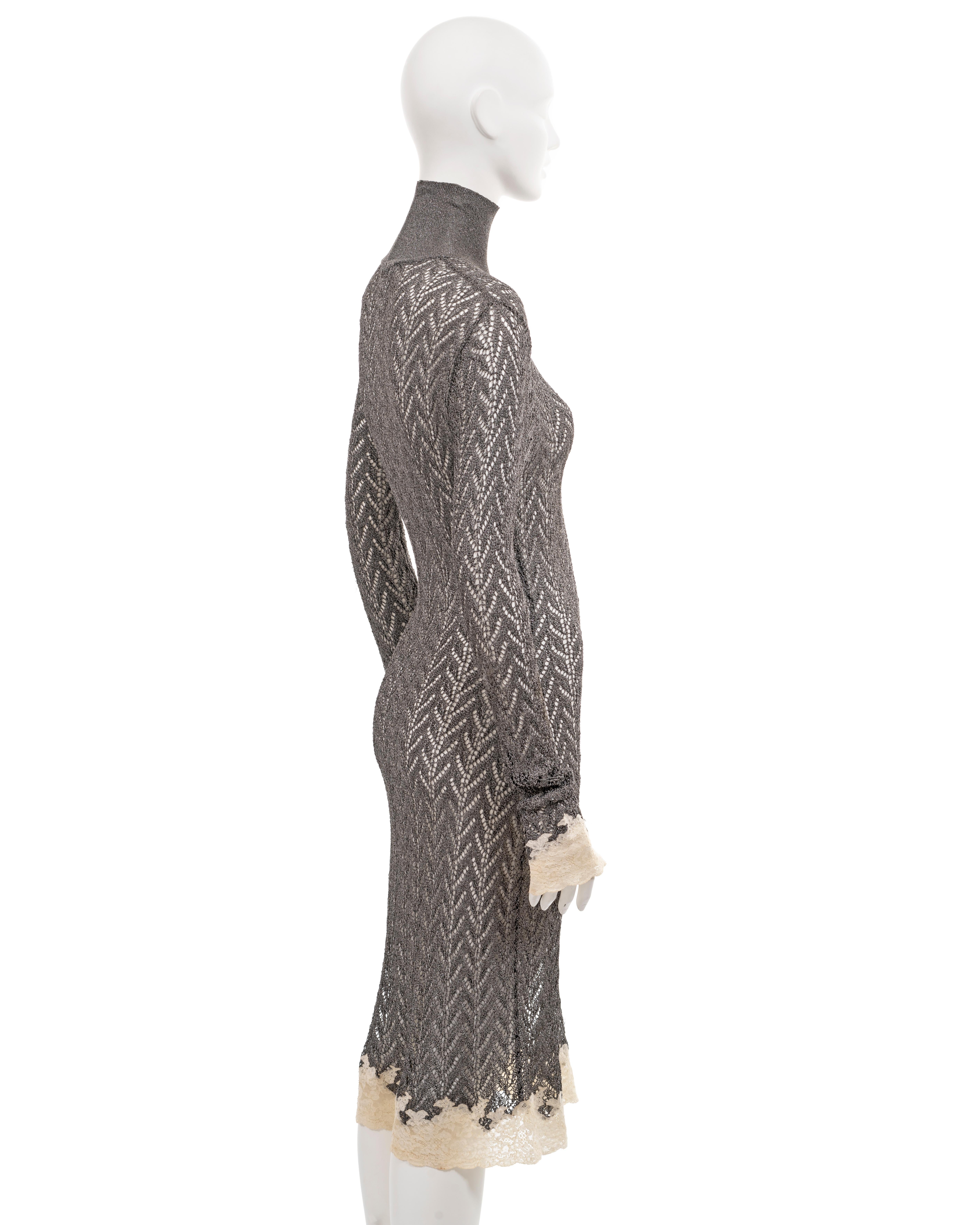 Christian Dior by John Galliano silver open-knit dress with lace trim, fw 1998 For Sale 5