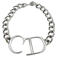 CHRISTIAN DIOR by JOHN GALLIANO Silver Tone Giant CD Chain Necklace, 2000