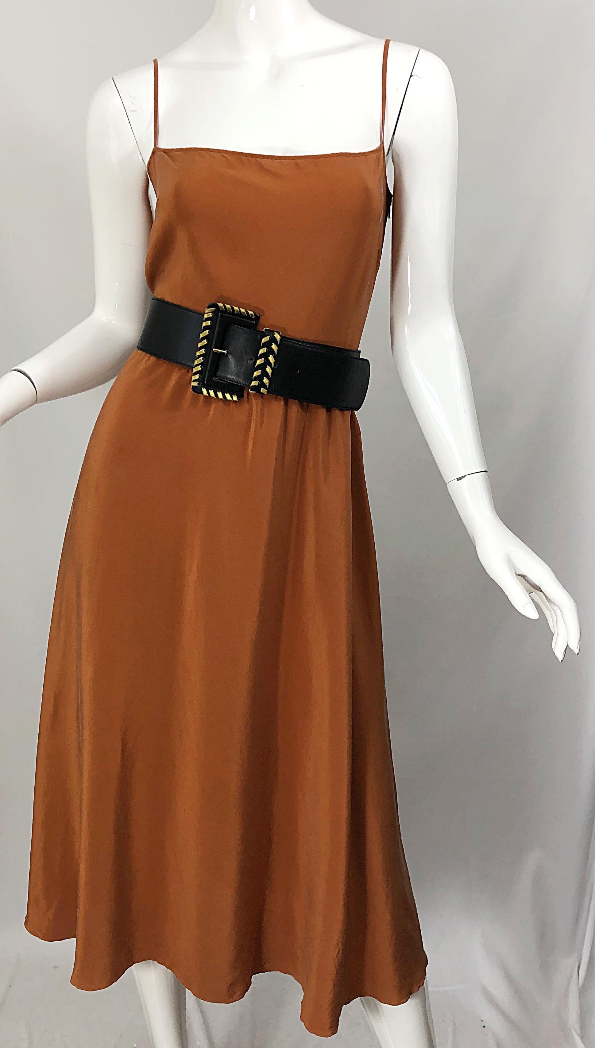 Christian Dior John Galliano Size 8 / 10 Terra Cotta Tan Silk Vintage Slip Dress For Sale 2