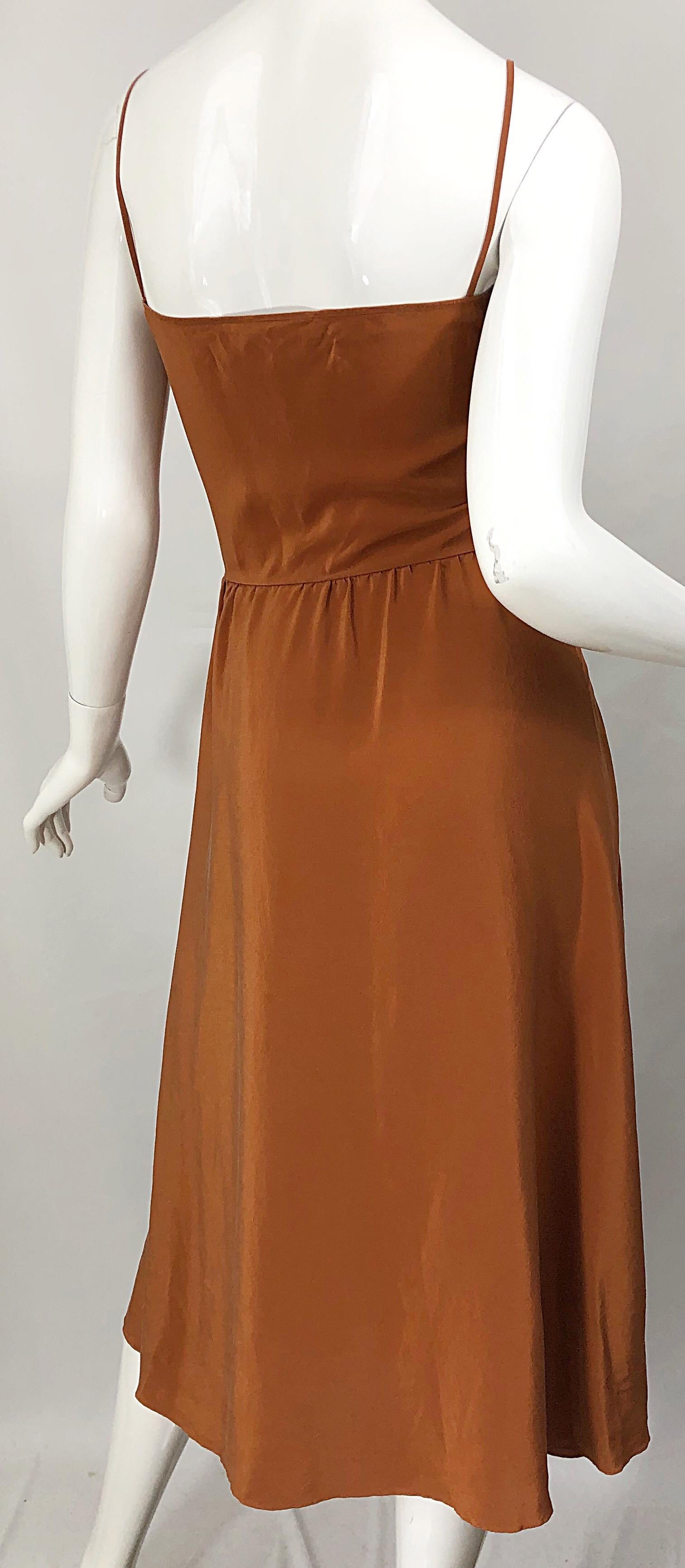 Christian Dior John Galliano Size 8 / 10 Terra Cotta Tan Silk Vintage Slip Dress For Sale 3