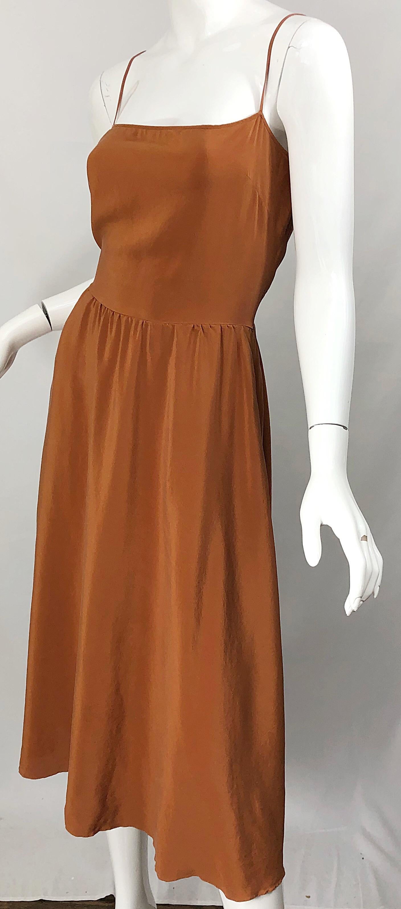 Christian Dior John Galliano Size 8 / 10 Terra Cotta Tan Silk Vintage Slip Dress For Sale 4