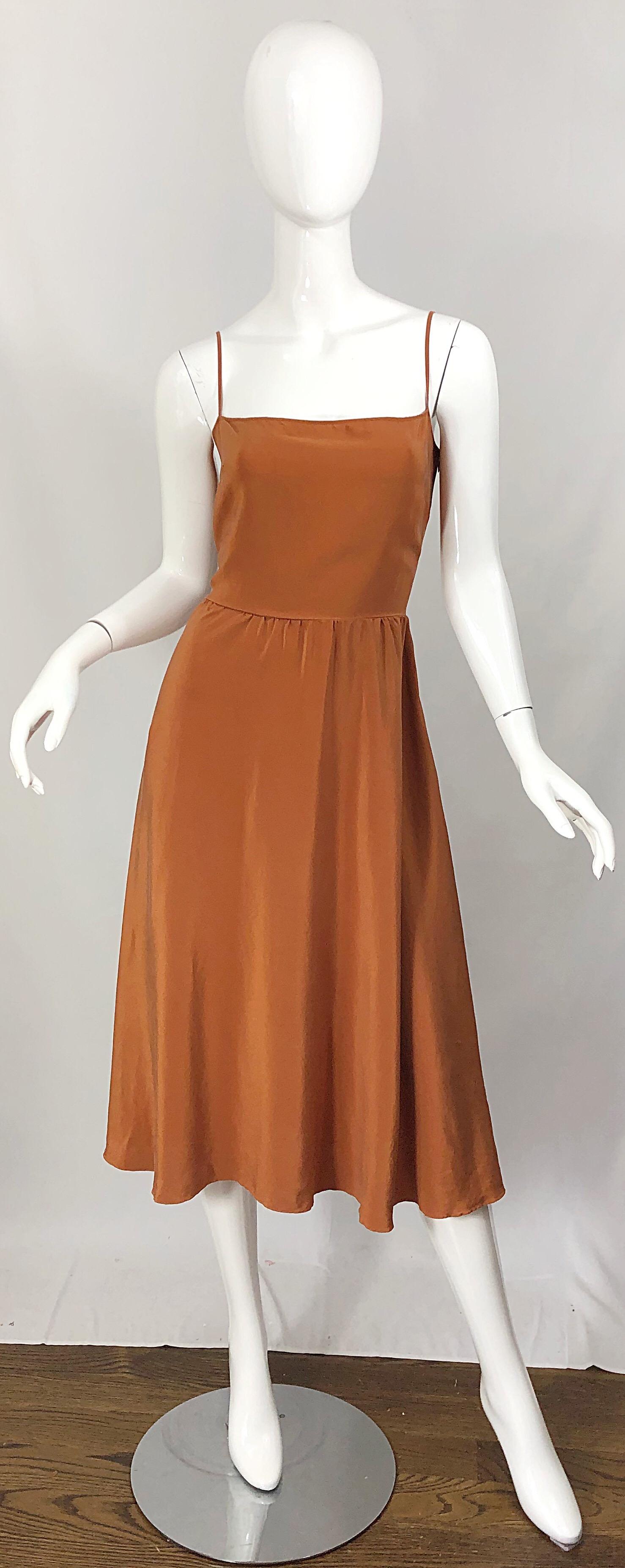 Christian Dior John Galliano Size 8 / 10 Terra Cotta Tan Silk Vintage Slip Dress For Sale 6