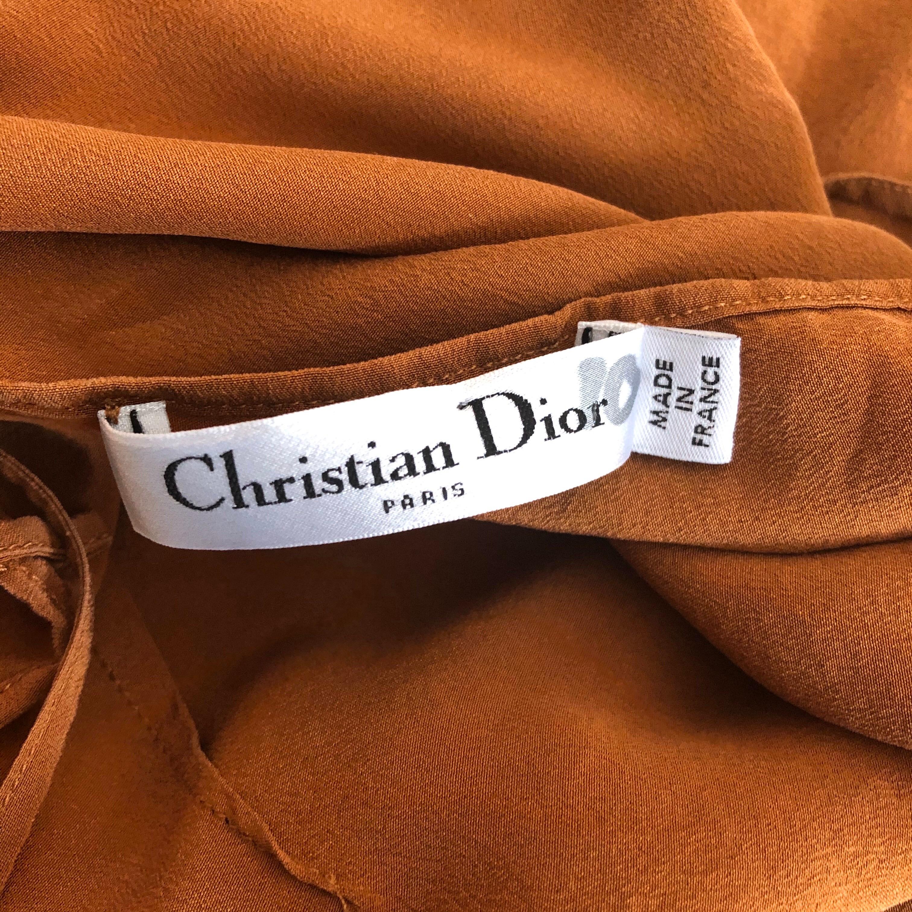 Christian Dior John Galliano Size 8 / 10 Terra Cotta Tan Silk Vintage Slip Dress For Sale 7