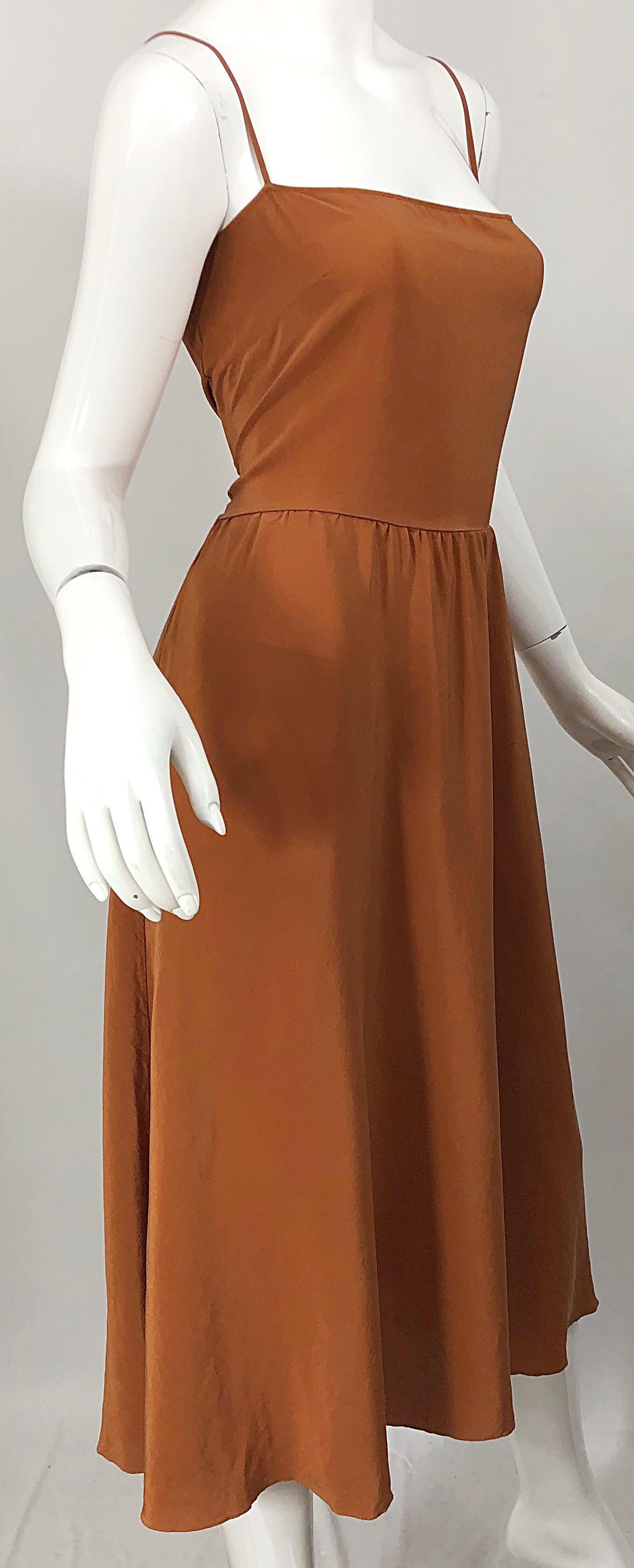 Brown Christian Dior John Galliano Size 8 / 10 Terra Cotta Tan Silk Vintage Slip Dress For Sale