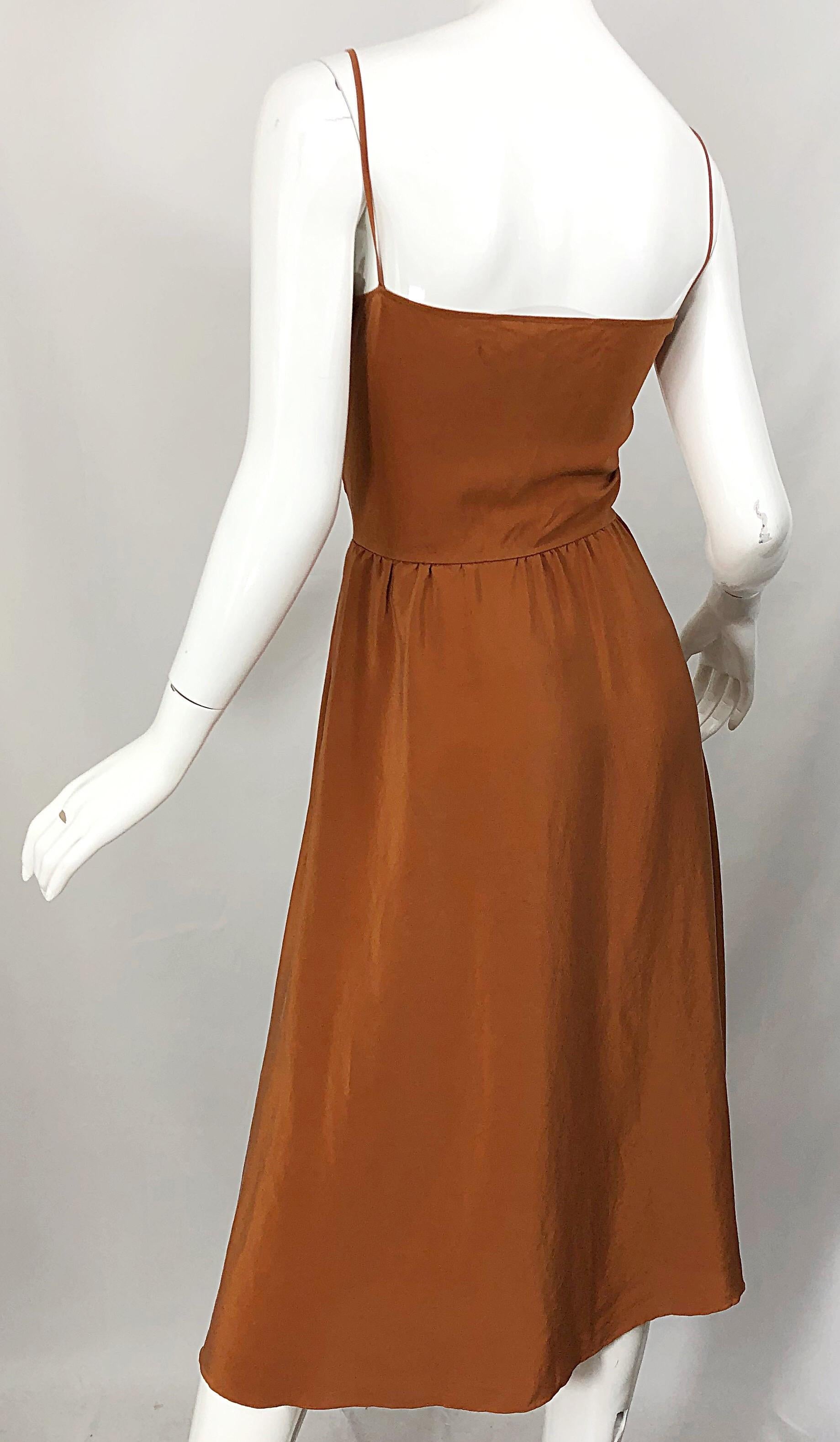 Christian Dior John Galliano Size 8 / 10 Terra Cotta Tan Silk Vintage Slip Dress In Excellent Condition For Sale In San Diego, CA