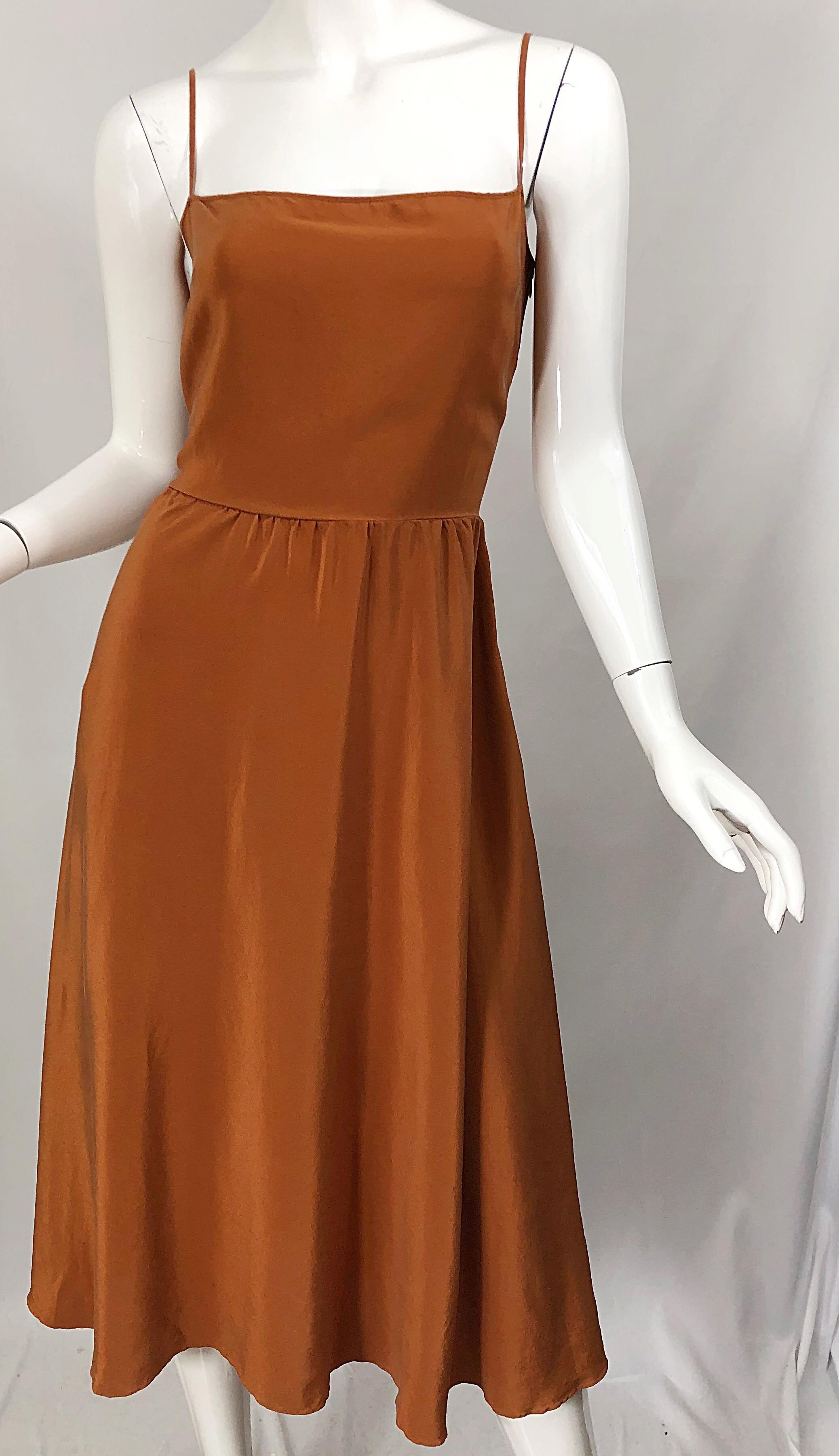 Women's Christian Dior John Galliano Size 8 / 10 Terra Cotta Tan Silk Vintage Slip Dress For Sale