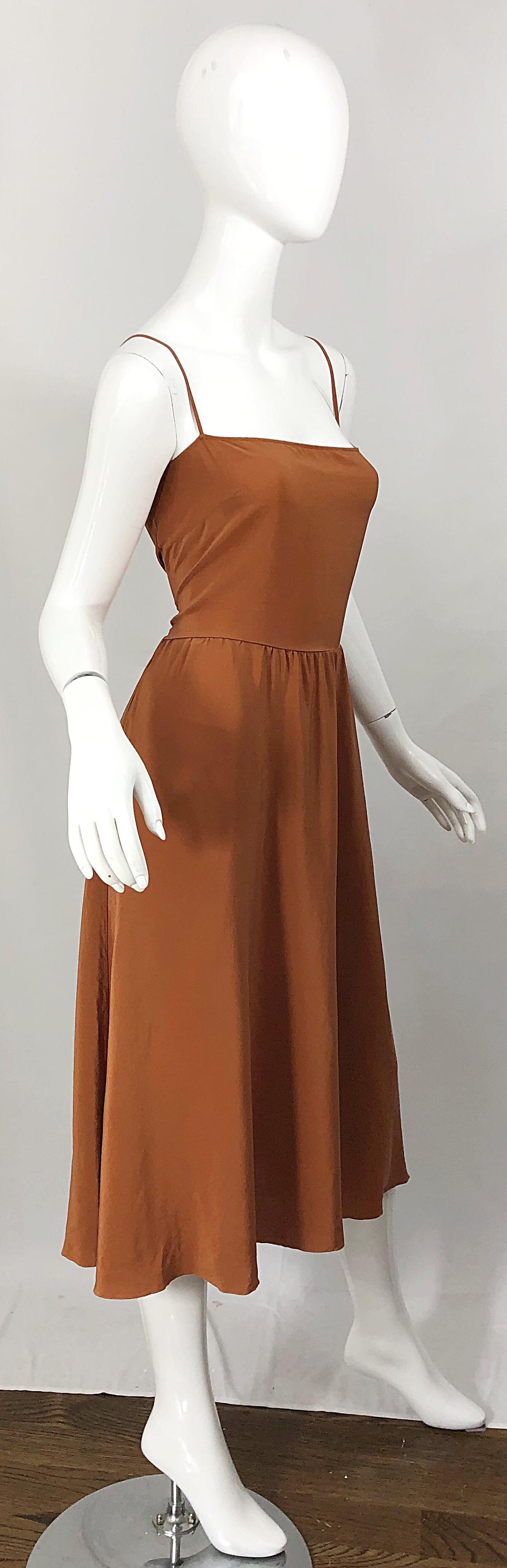 Christian Dior John Galliano Size 8 / 10 Terra Cotta Tan Silk Vintage Slip Dress For Sale 1
