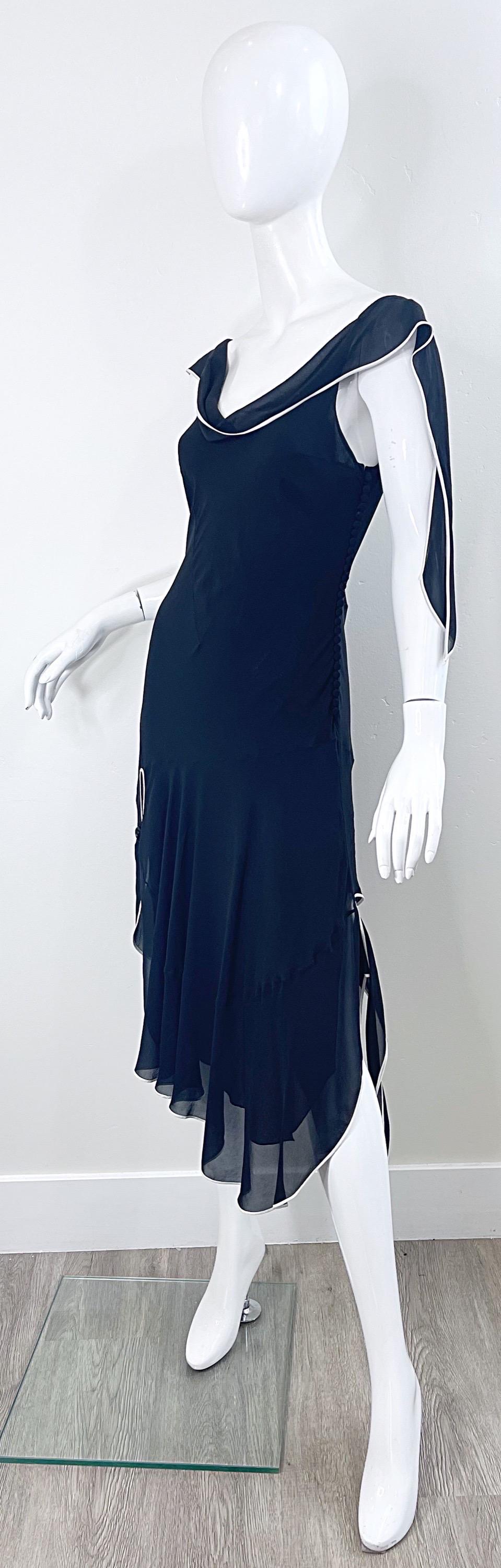 Christian Dior by John Galliano S/S 2005 Size 6 Black White Silk Chiffon Dress For Sale 7