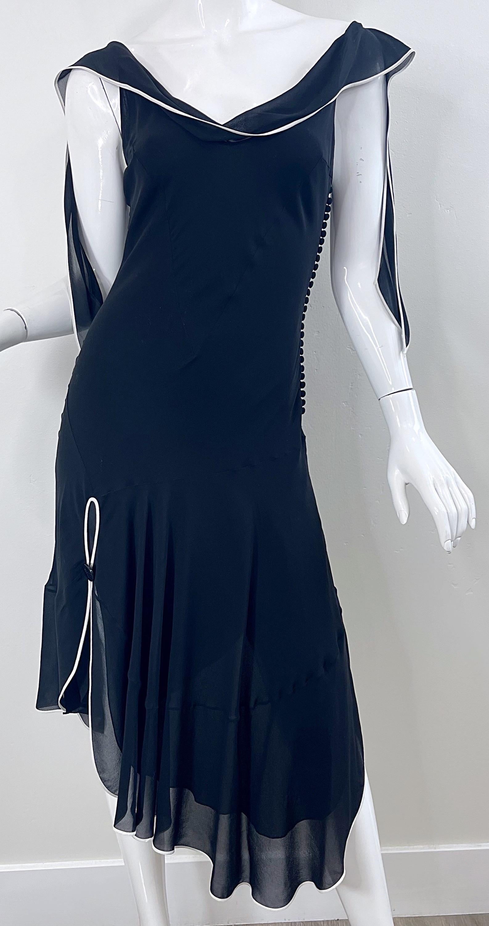 Christian Dior by John Galliano S/S 2005 Size 6 Black White Silk Chiffon Dress For Sale 8