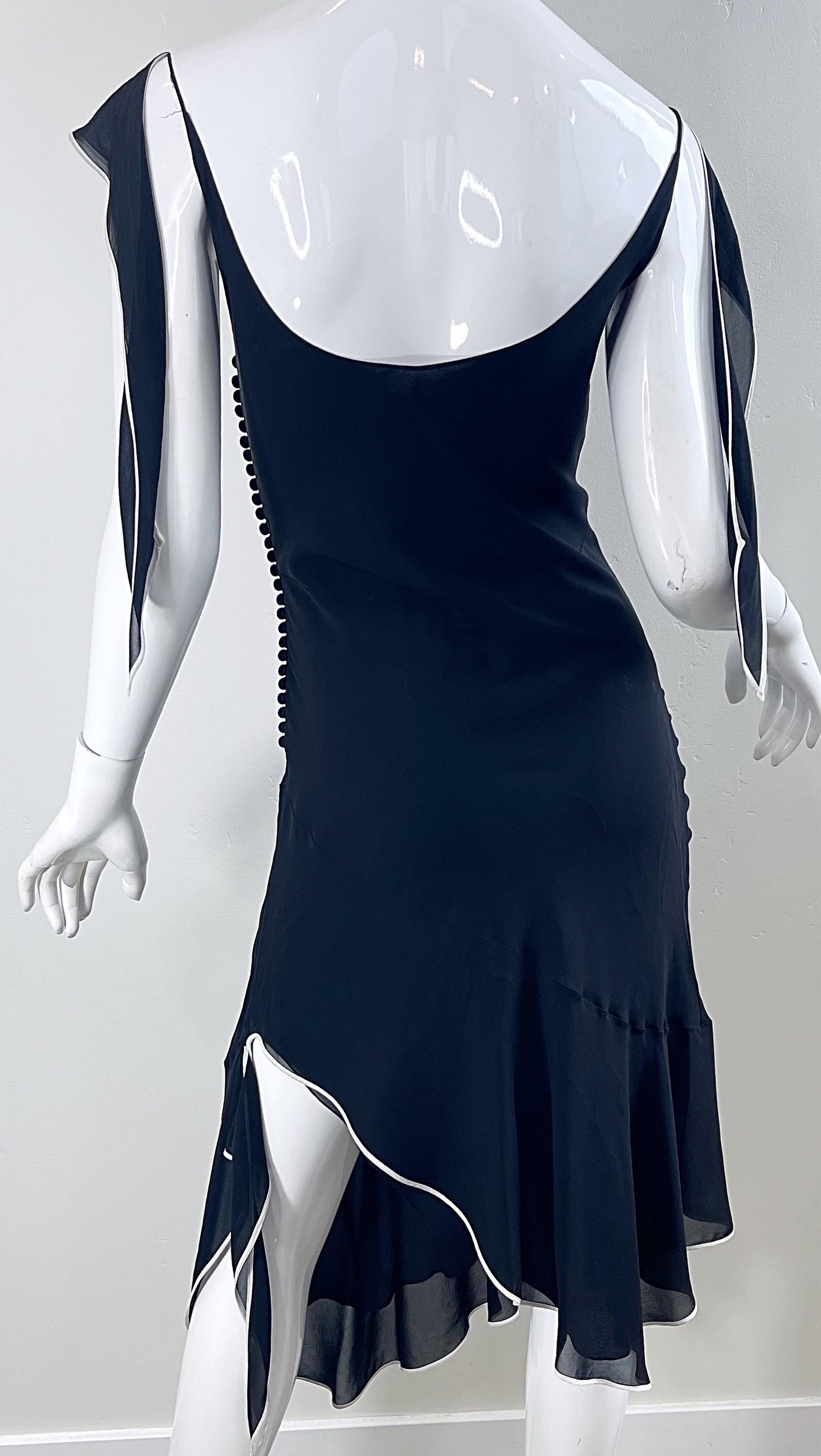 Christian Dior by John Galliano S/S 2005 Size 6 Black White Silk Chiffon Dress For Sale 9