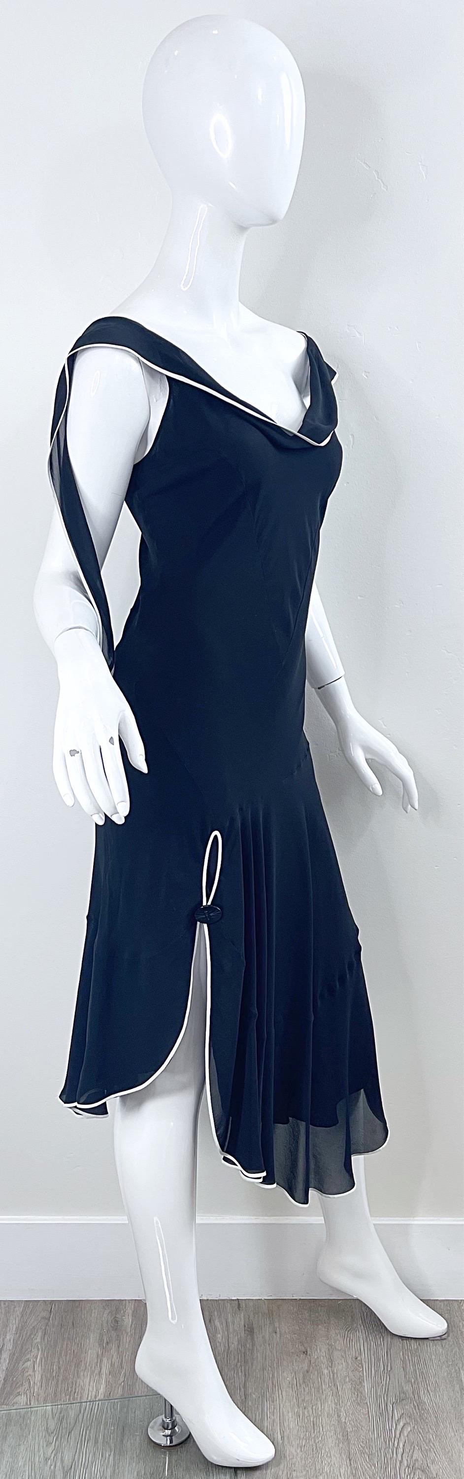Christian Dior by John Galliano S/S 2005 Size 6 Black White Silk Chiffon Dress For Sale 11