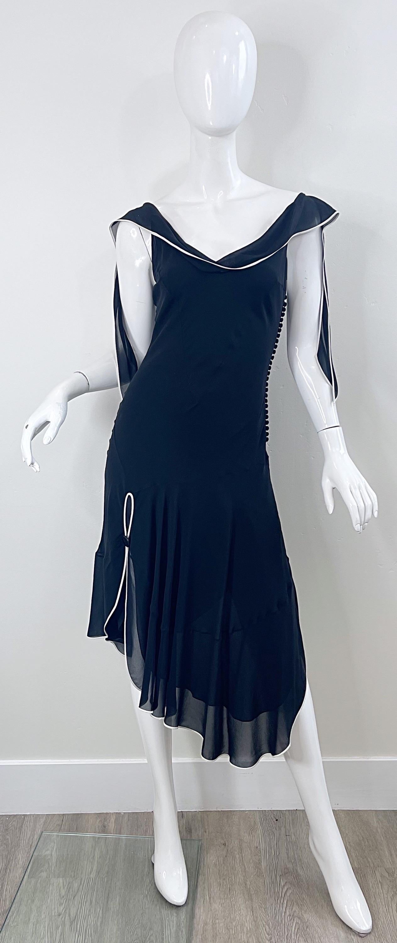 Christian Dior by John Galliano S/S 2005 Size 6 Black White Silk Chiffon Dress For Sale 12