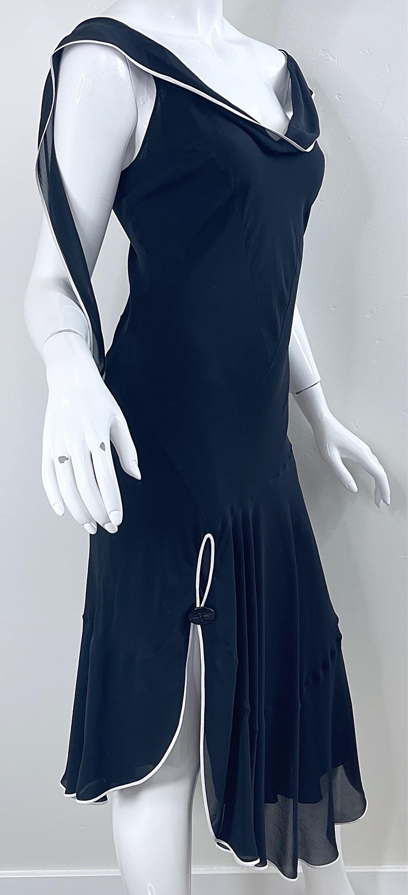 Christian Dior by John Galliano S/S 2005 Size 6 Black White Silk Chiffon Dress For Sale 13