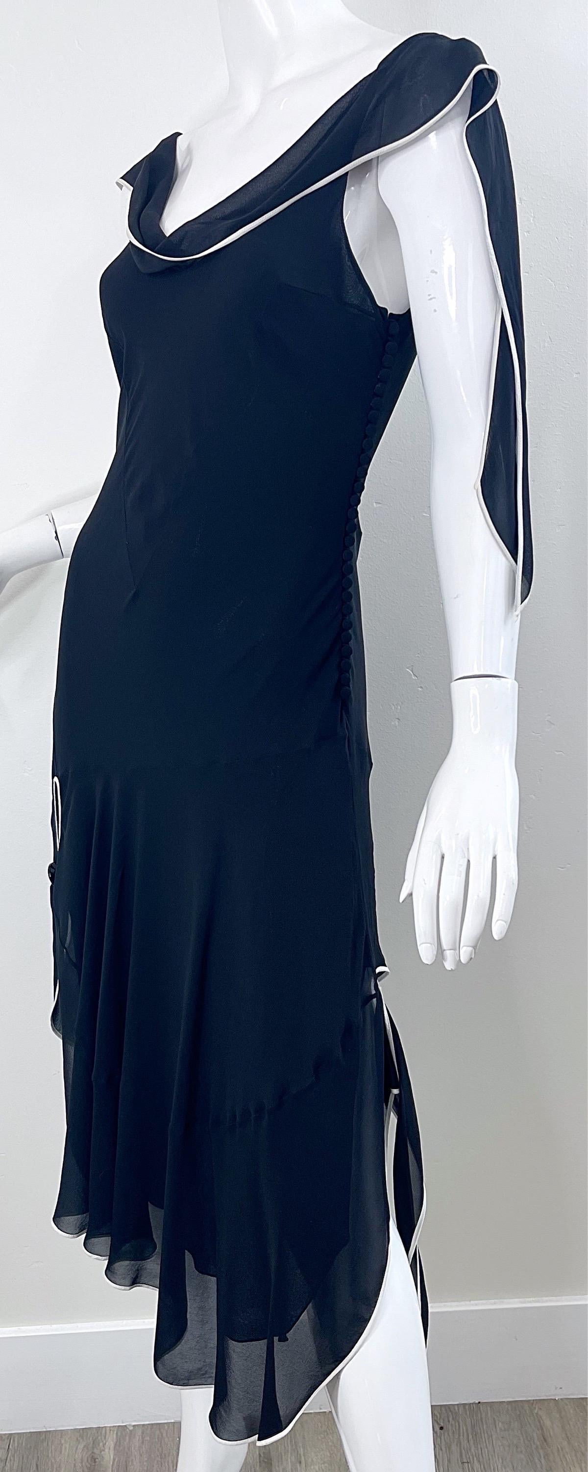 Women's Christian Dior by John Galliano S/S 2005 Size 6 Black White Silk Chiffon Dress For Sale