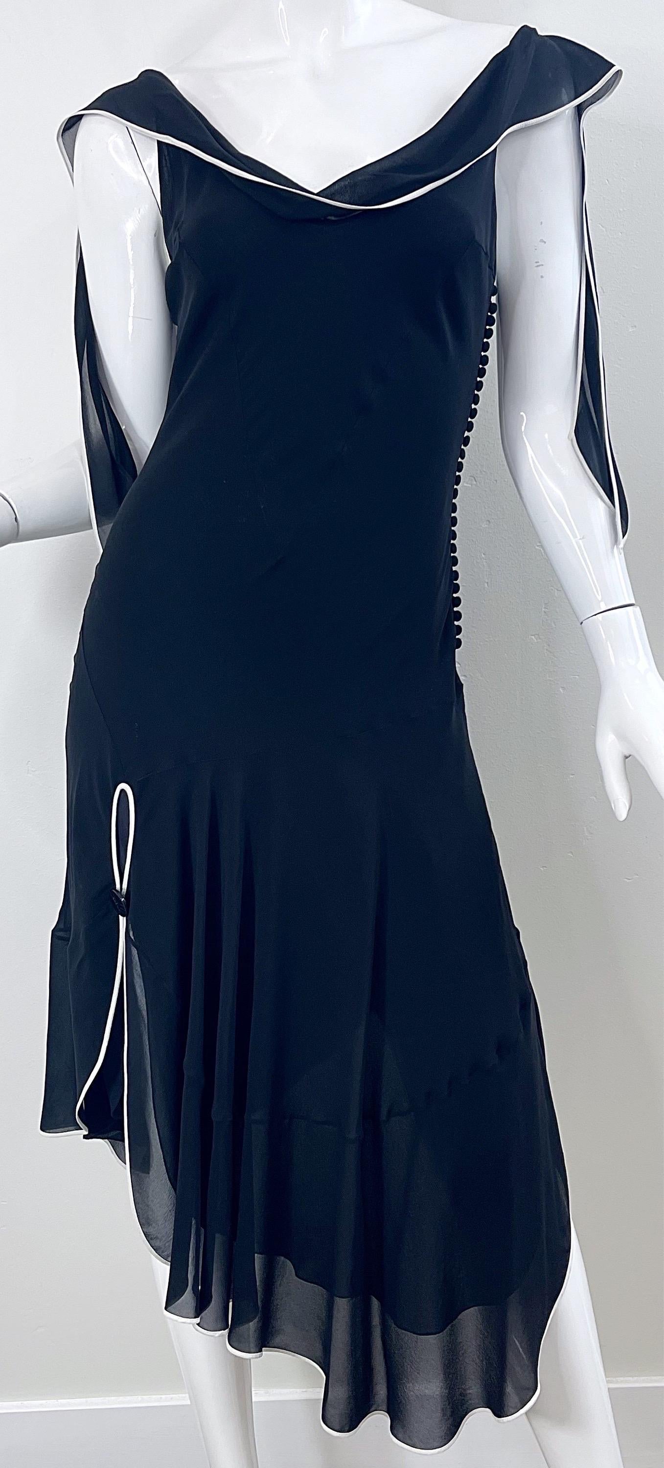 Christian Dior by John Galliano S/S 2005 Size 6 Black White Silk Chiffon Dress For Sale 4