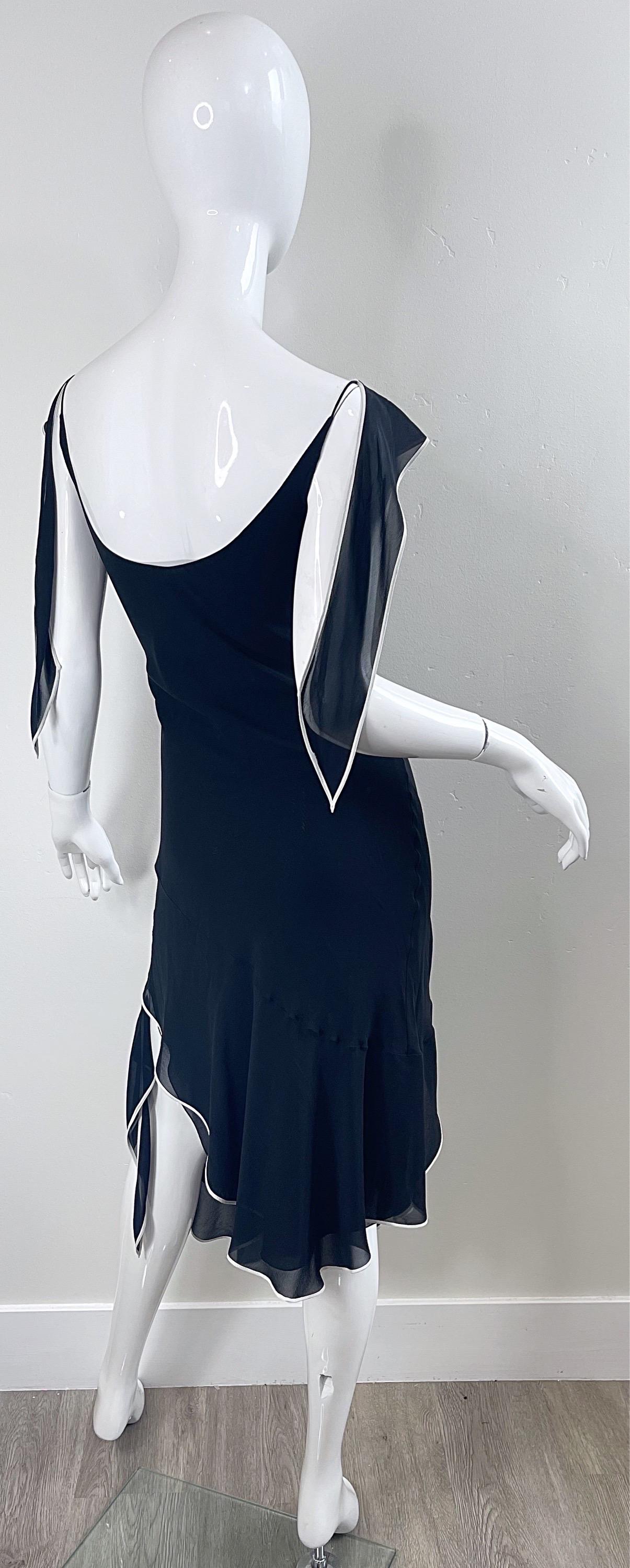 Christian Dior by John Galliano S/S 2005 Size 6 Black White Silk Chiffon Dress For Sale 5
