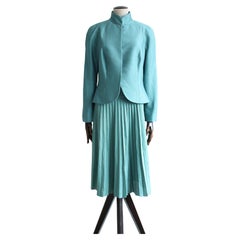 Christian Dior by John Galliano Spring 1999 Turquoise Embroidered Skirt Suit
