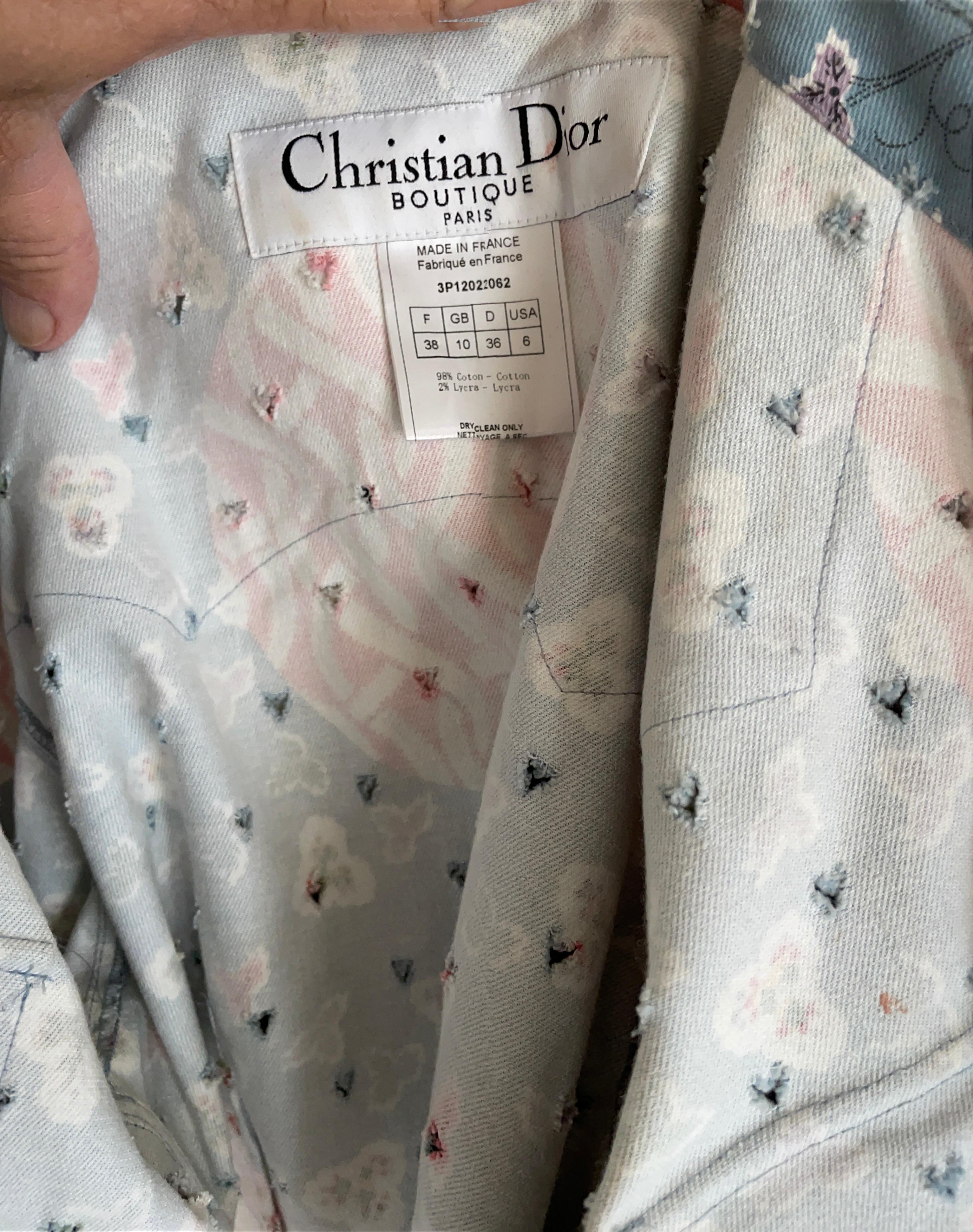 Christian Dior by John Galliano Spring 2003 Pierced Denim Western Style Jacket For Sale 6
