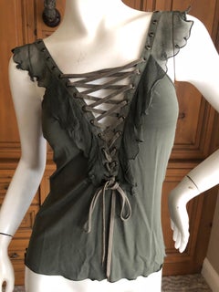 Christian Dior by John Galliano Spring 2003 Ruffle Trim Corset Lace Top