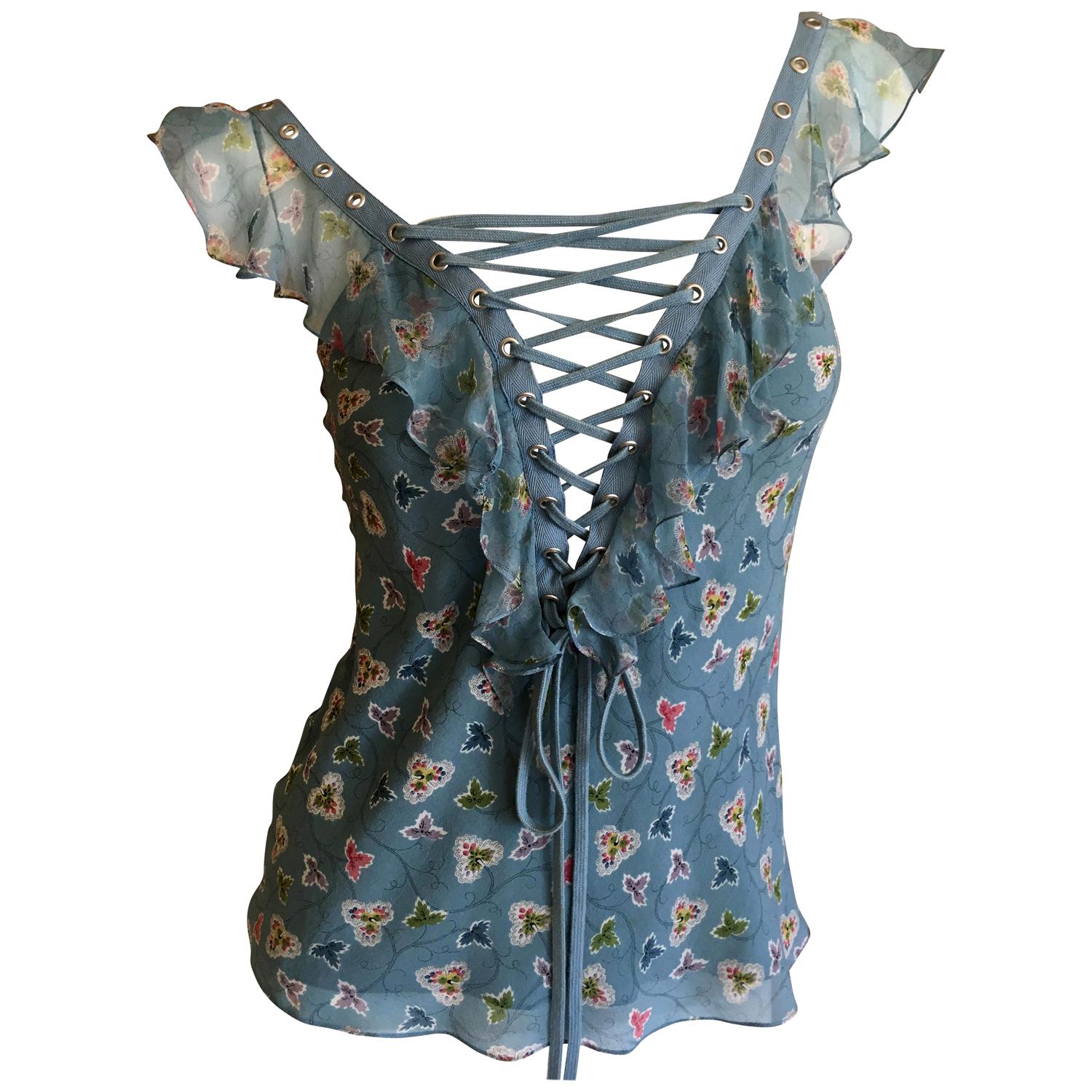 Christian Dior par John Galliano - Haut corset en dentelle bordé de volants, printemps 2003 en vente