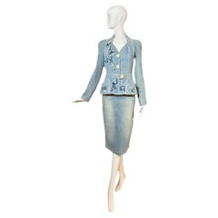 Christian Dior for John Galliano Frühjahr 2005 Anzug mit besticktem Denim-Rock