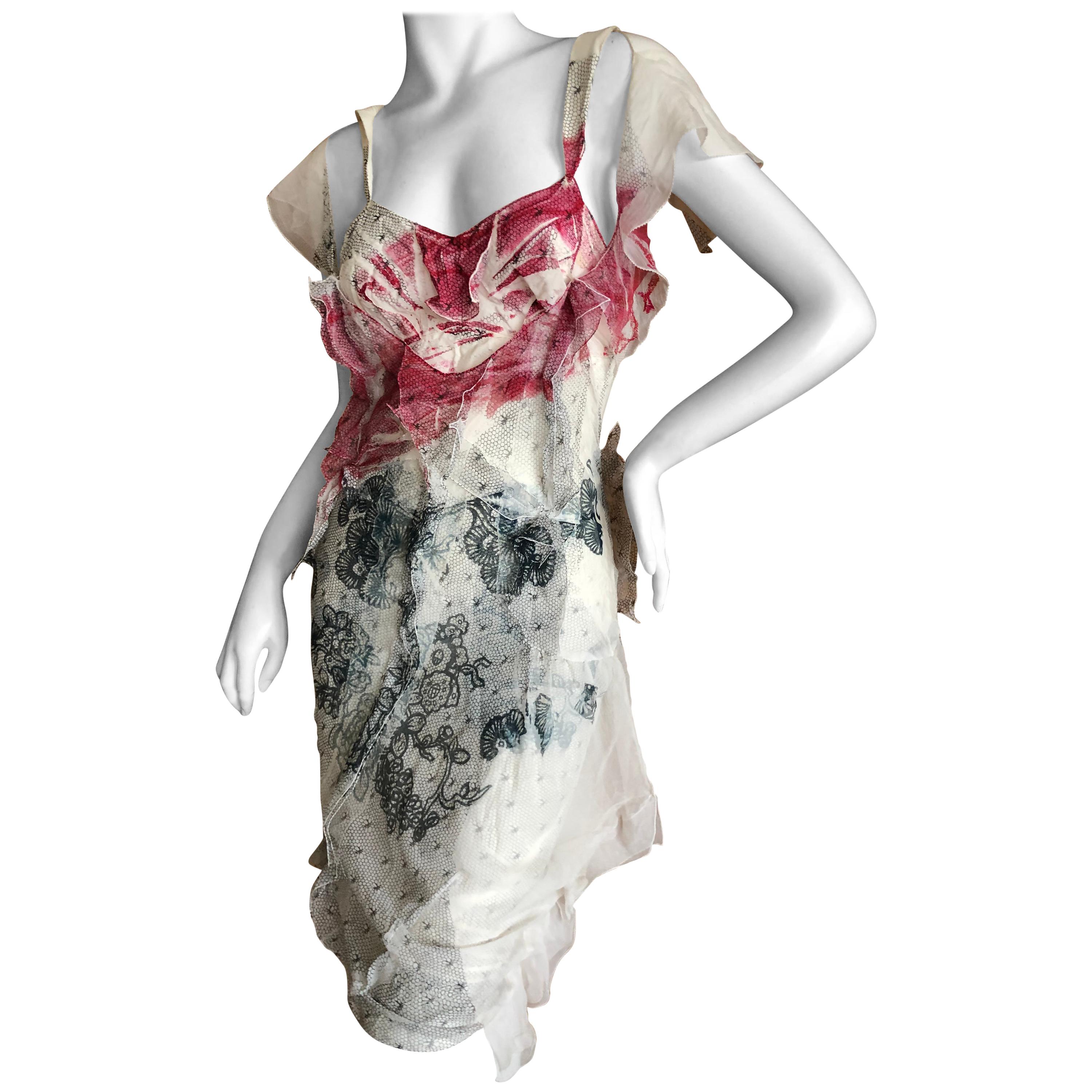 Christian Dior by John Galliano Spring 2006 Silk Mousseline "Bloody" Lace Dress For Sale