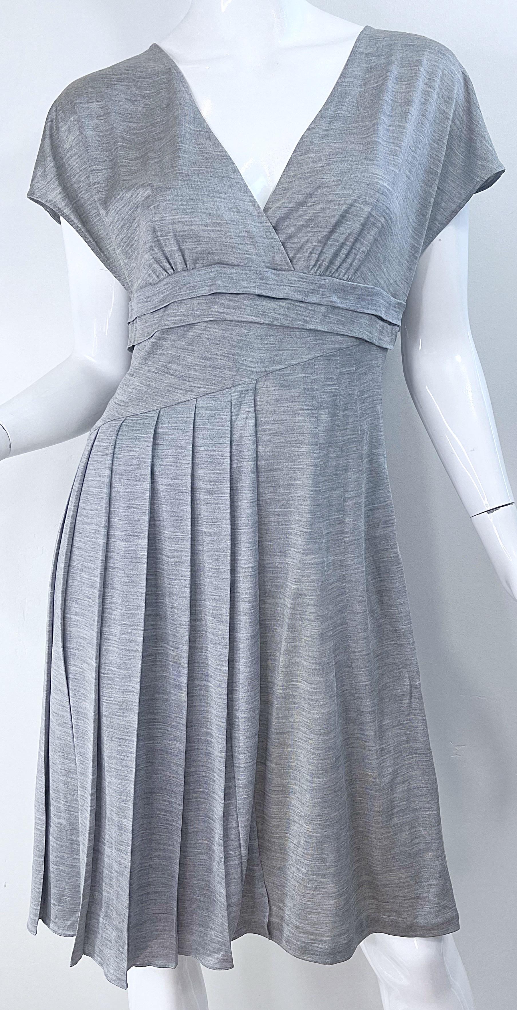 Christian Dior by John Galliano Spring 2007 Size 8 Grey Silk Short Sleeve Dress 8