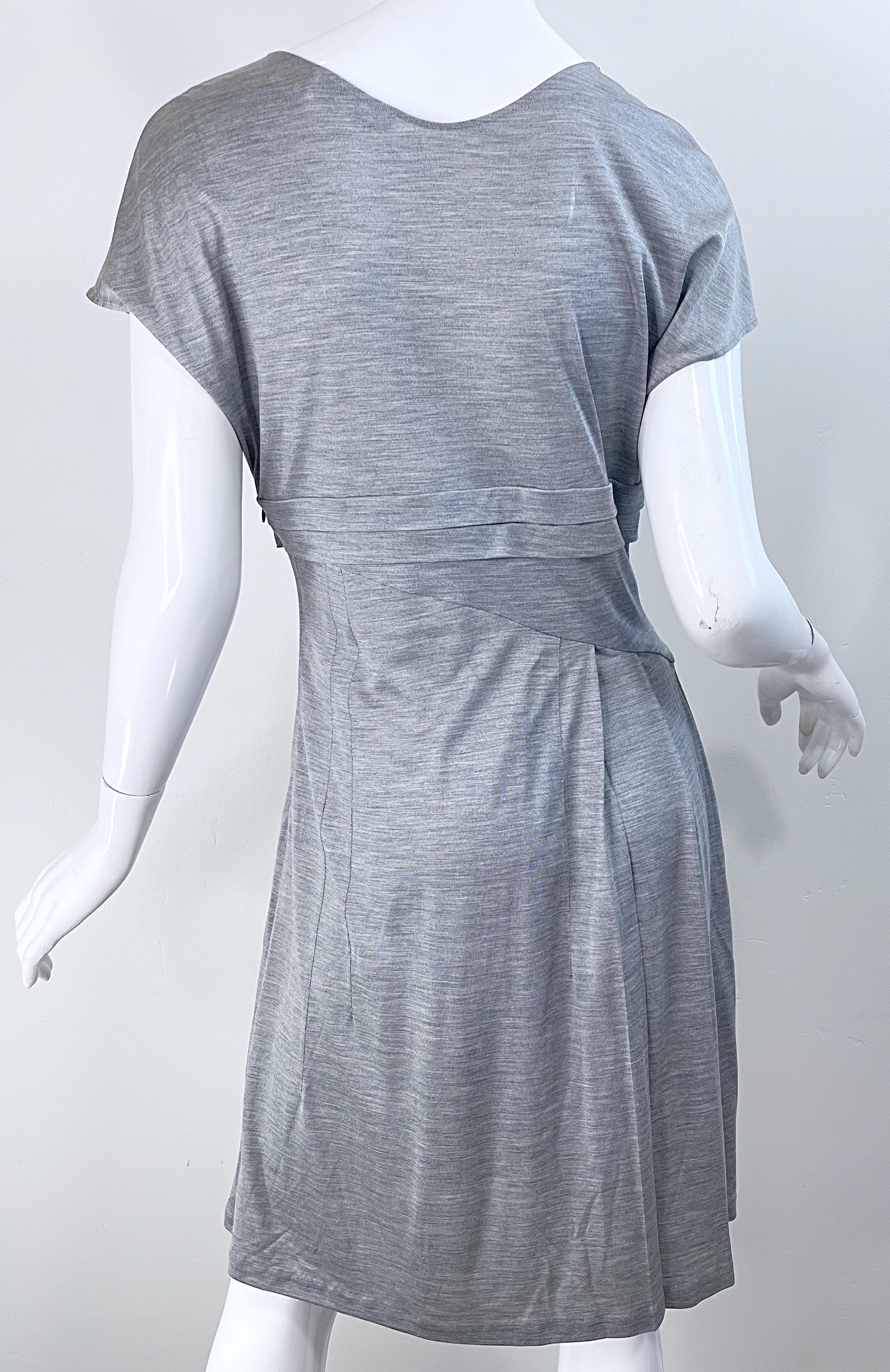 Christian Dior by John Galliano Spring 2007 Size 8 Grey Silk Short Sleeve Dress 1