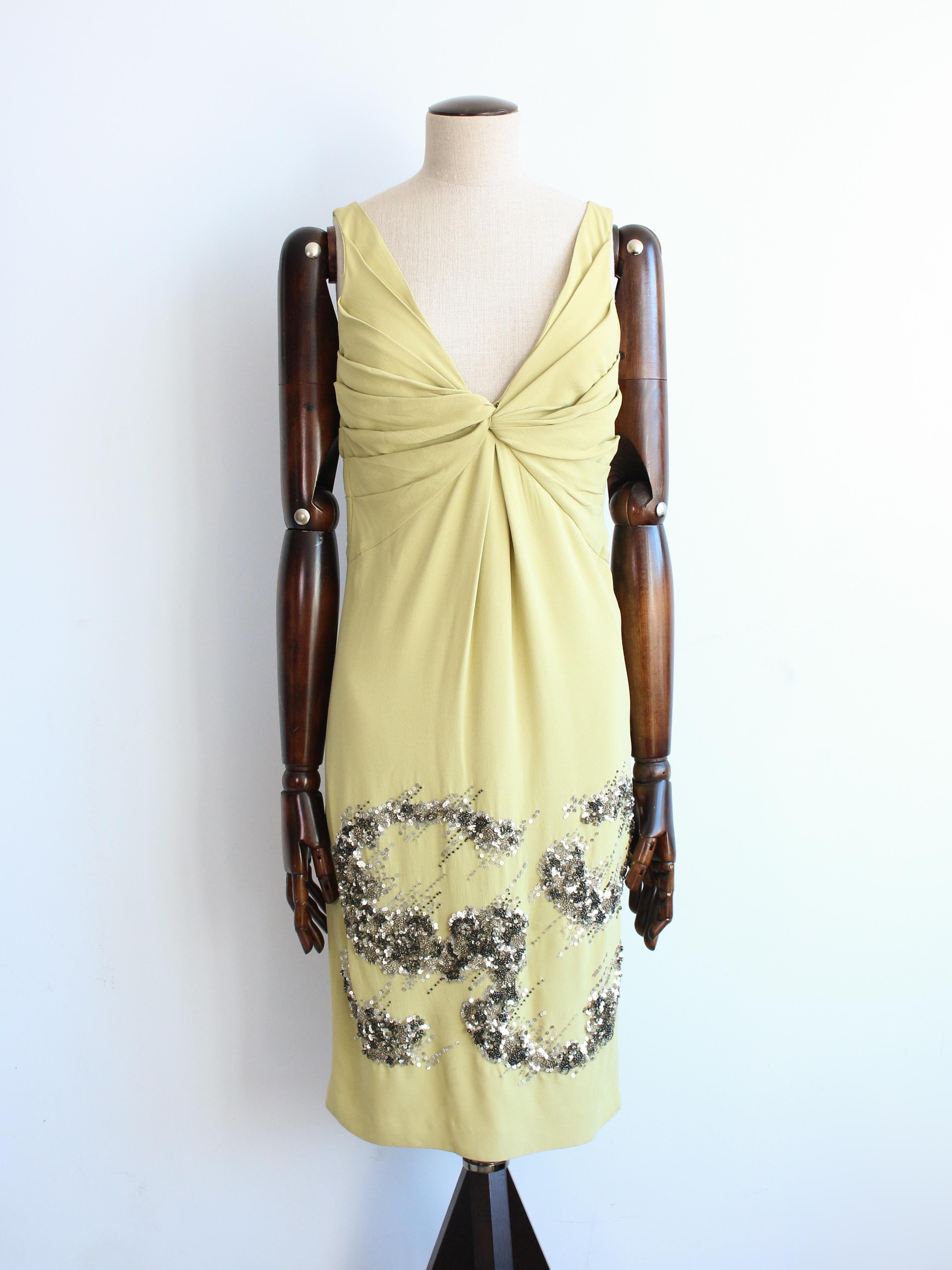 Christian Dior by John Galliano Frühjahr/Sommer 2007 Chartreuse Besticktes Kleid (Beige) im Angebot