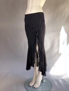 Christian Dior by John Galliano Primavera Verano S/S 2005 Falda de seda negra de corte sesgado