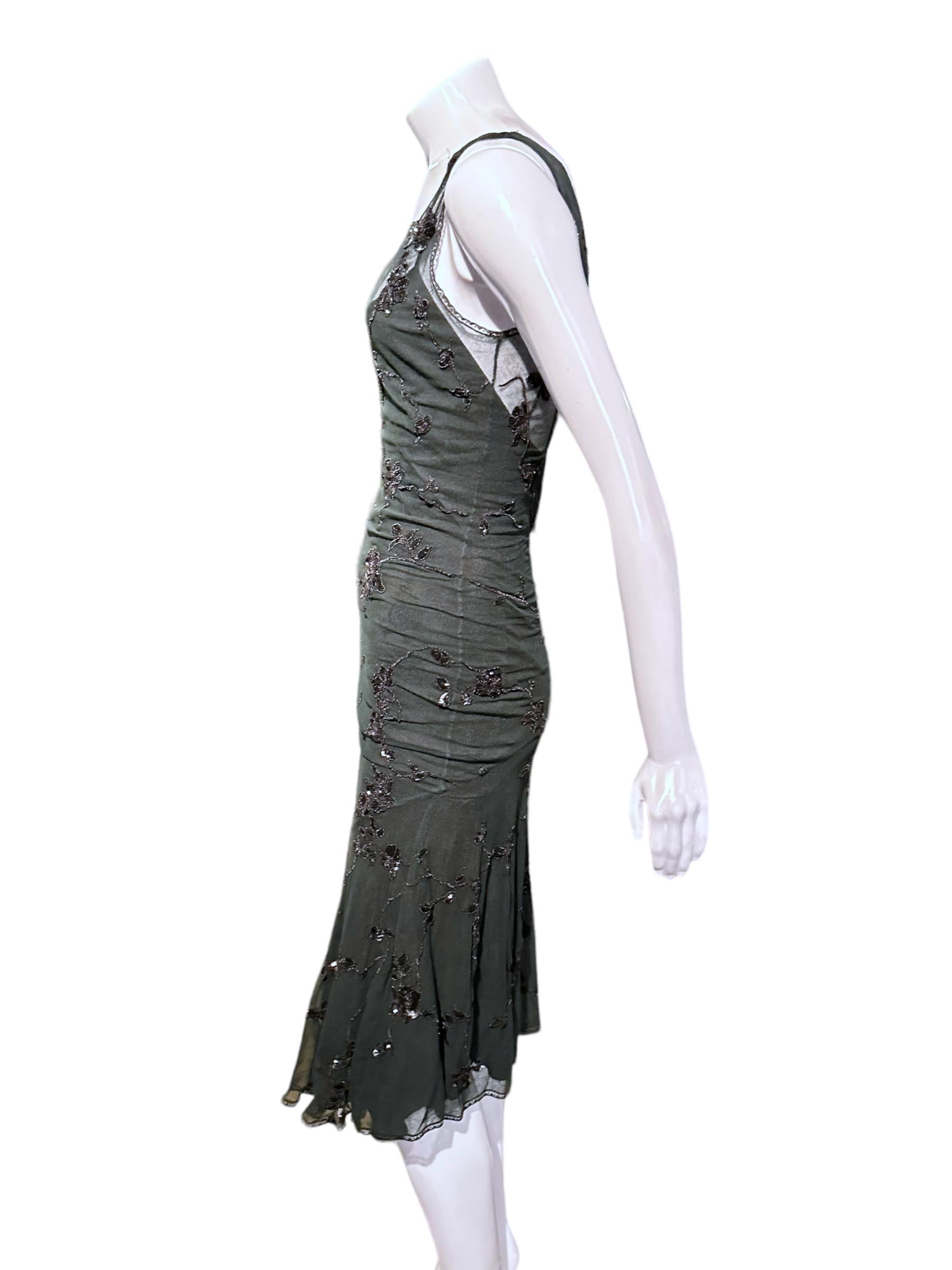 Christian Dior By John Galliano Ss 1998 Beaded Tulle Overlay Slip Dress In Good Condition For Sale In São Paulo, SP
